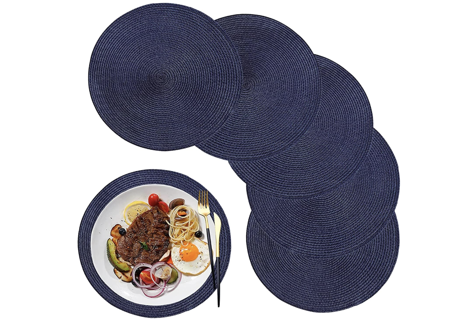 13 Inch Round Woven Navy Placemats