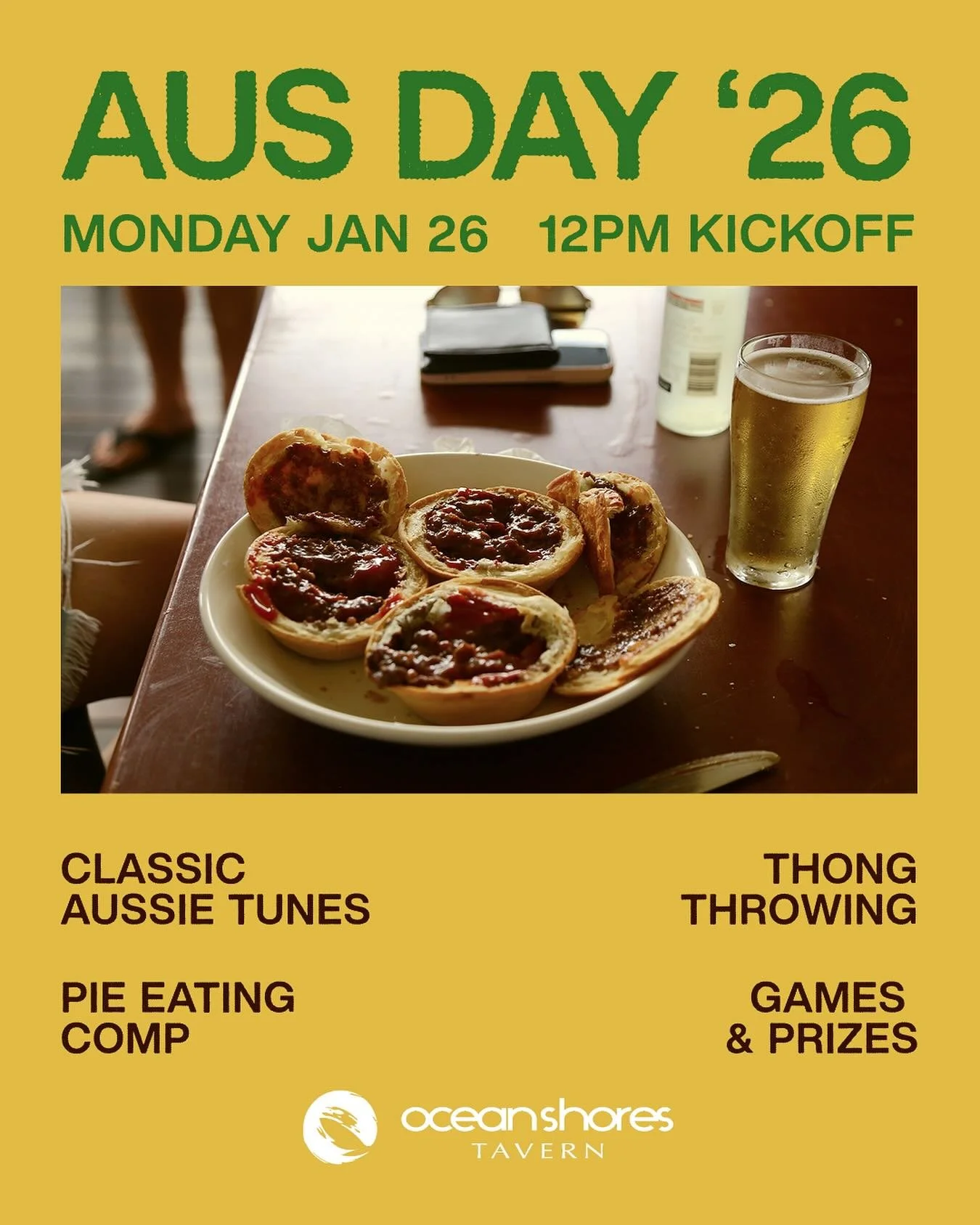 Classic Aussie tunes, pie eating comp, thong throwing, games and prizes.

We&rsquo;re doing it Tav style &mdash; take on the pie eating comp and you could get your name up on our TOP FUN Winners Board.

Cold beers and good times all arvo!