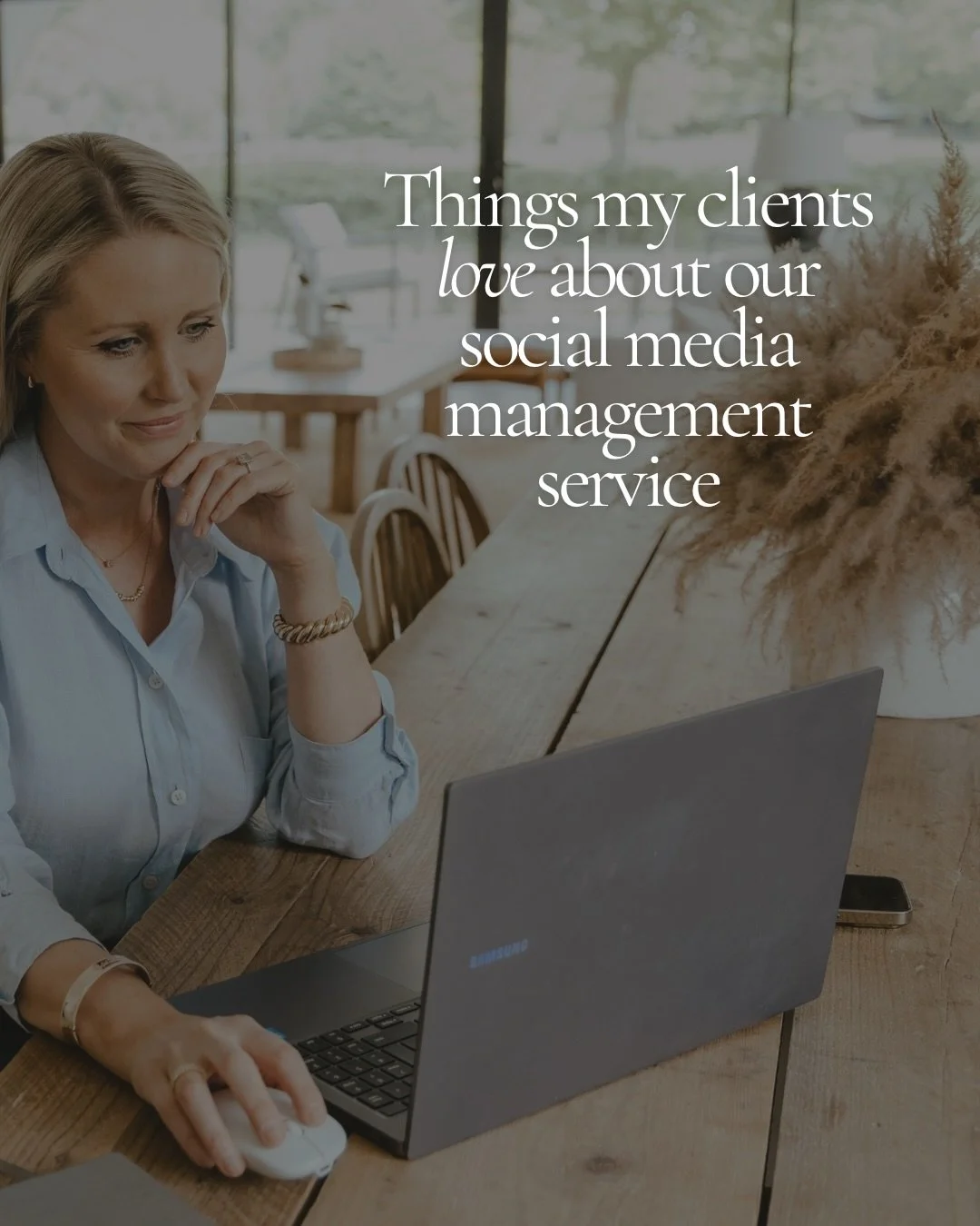 Here&rsquo;s just some of the things my clients love about our social media management service.

If you&rsquo;ve been thinking about outsourcing your social media to a consultant, let&rsquo;s have a chat.

It&rsquo;s a truly personal and bespoke serv