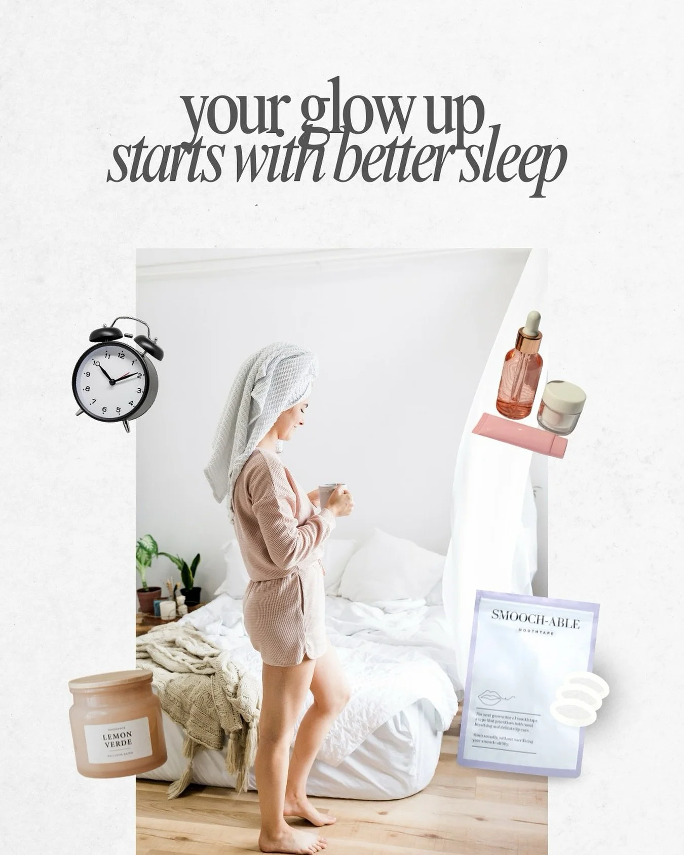 Your evening routine sets the tone for everything. Your skin, your energy, your mood. Light the candle, cleanse and nourish your skin, and let Smooch-able help you drift into a good nights sleep. 

Because real glow-ups don&rsquo;t start in the morni