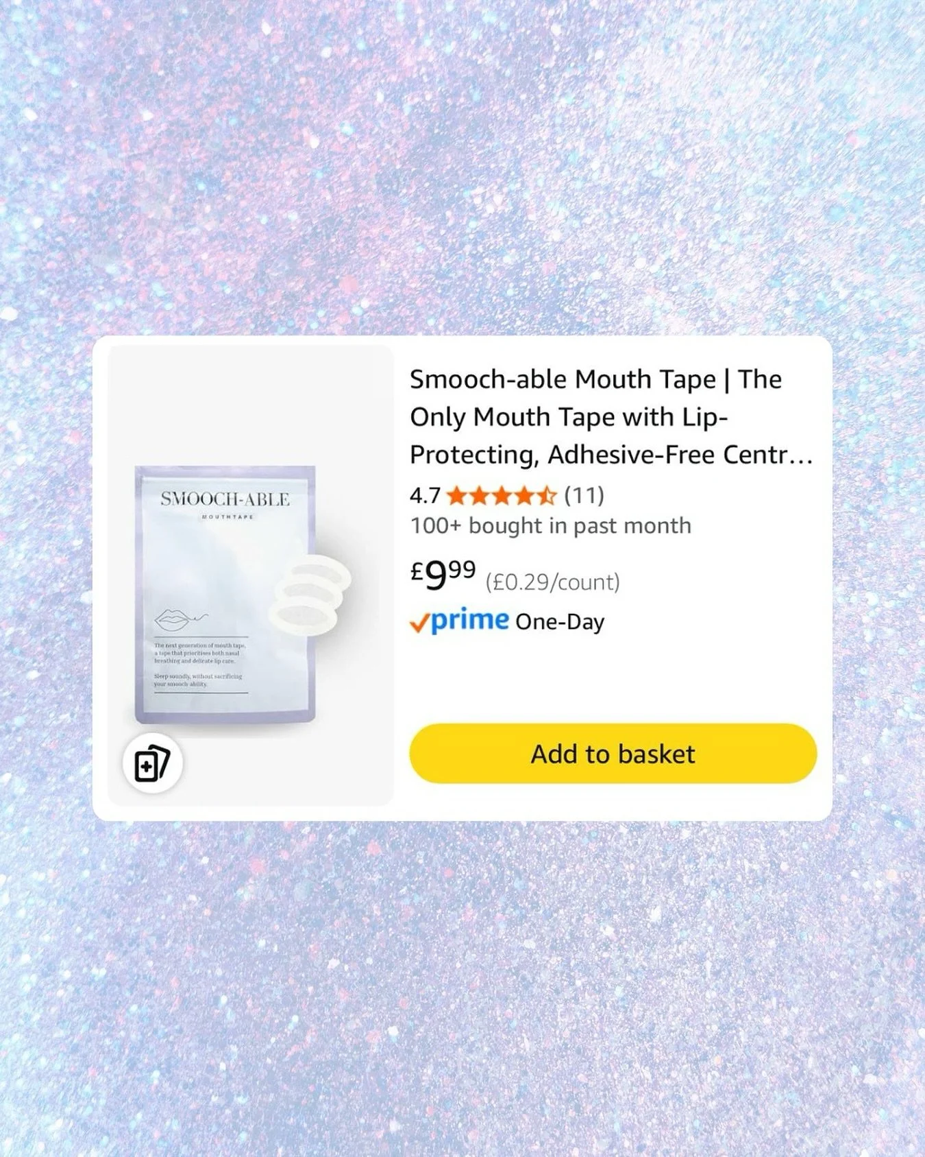 ✨ Exciting news &amp; a reason to treat yourself! ✨

Smooch-able mouth tape is now available on Amazon with Next Day Delivery.

Meet the next generation of mouth tape: an adhesive-free gap for lip protection, no frills, just quality. Designed to make