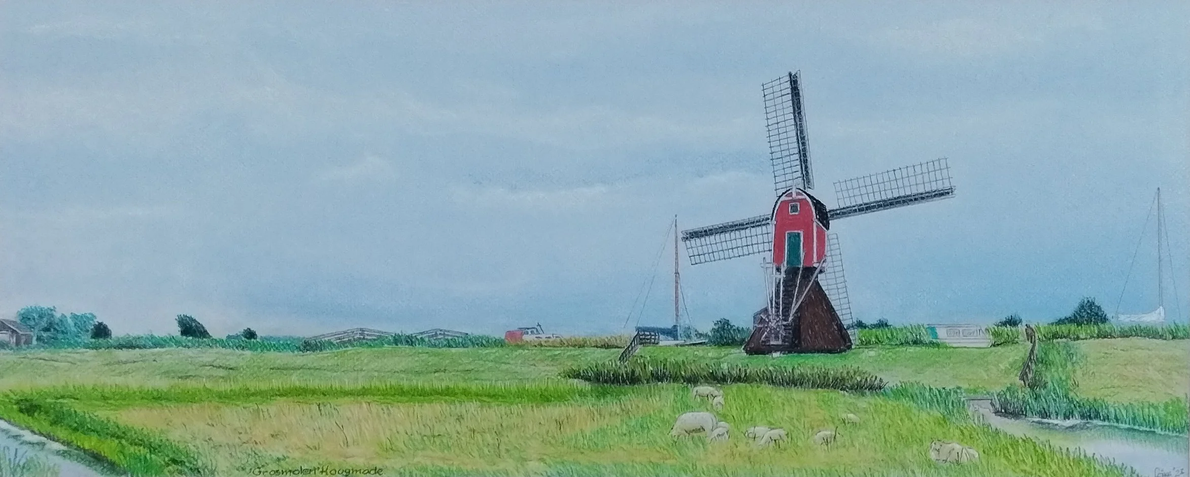 Grosmolen bij Hoogmade - techniek: pastel