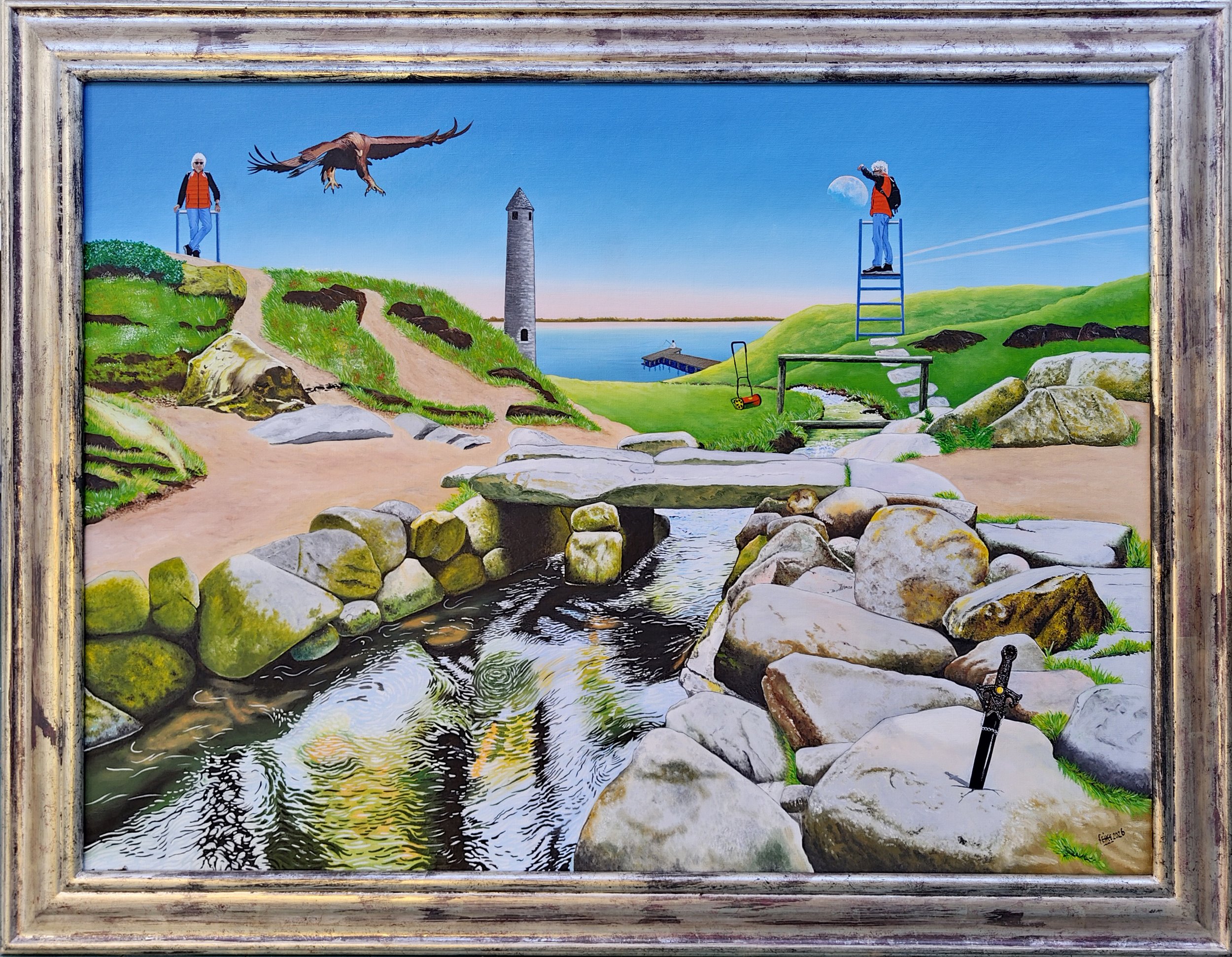Jezus of koning Arthur, maat 120 X 75 cm - ingelijst, prijs € 1950