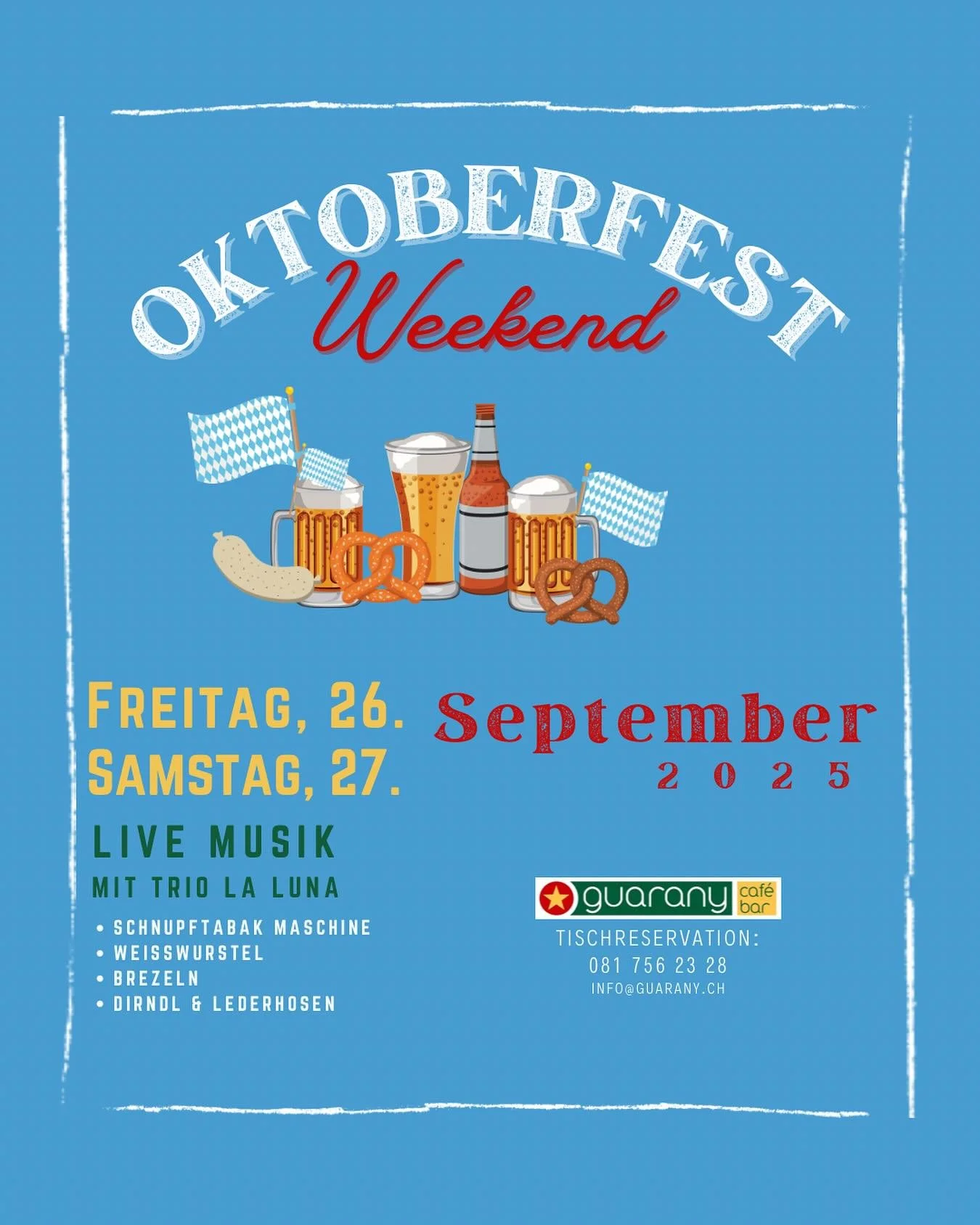 Bereit f&uuml;r unser legend&auml;res Oktoberfest im Guarany!!💙🤍

#oktoberfest #party #wirsindbuchs #triolaluna