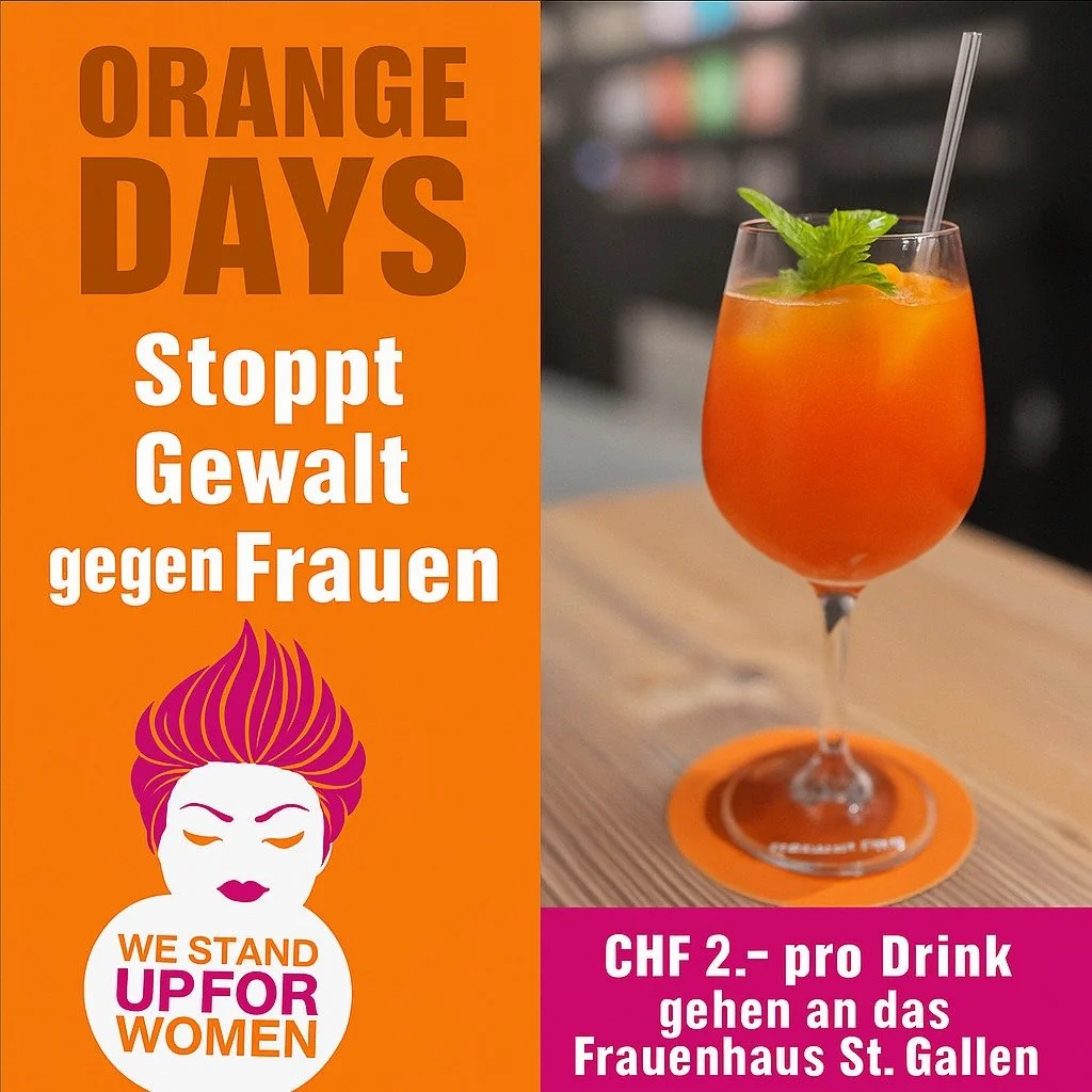 🟧 ORANGE DAYS im Guarany 🟧
Wir setzen ein Zeichen: Stoppt Gewalt gegen Frauen.
Vom 25.11. bis 10.12. spenden wir CHF 2.&ndash; pro Orange-Drink an das Frauenhaus St. Gallen.

Gemeinsam stehen wir auf &ndash; f&uuml;r Schutz, Respekt und Gleichberec