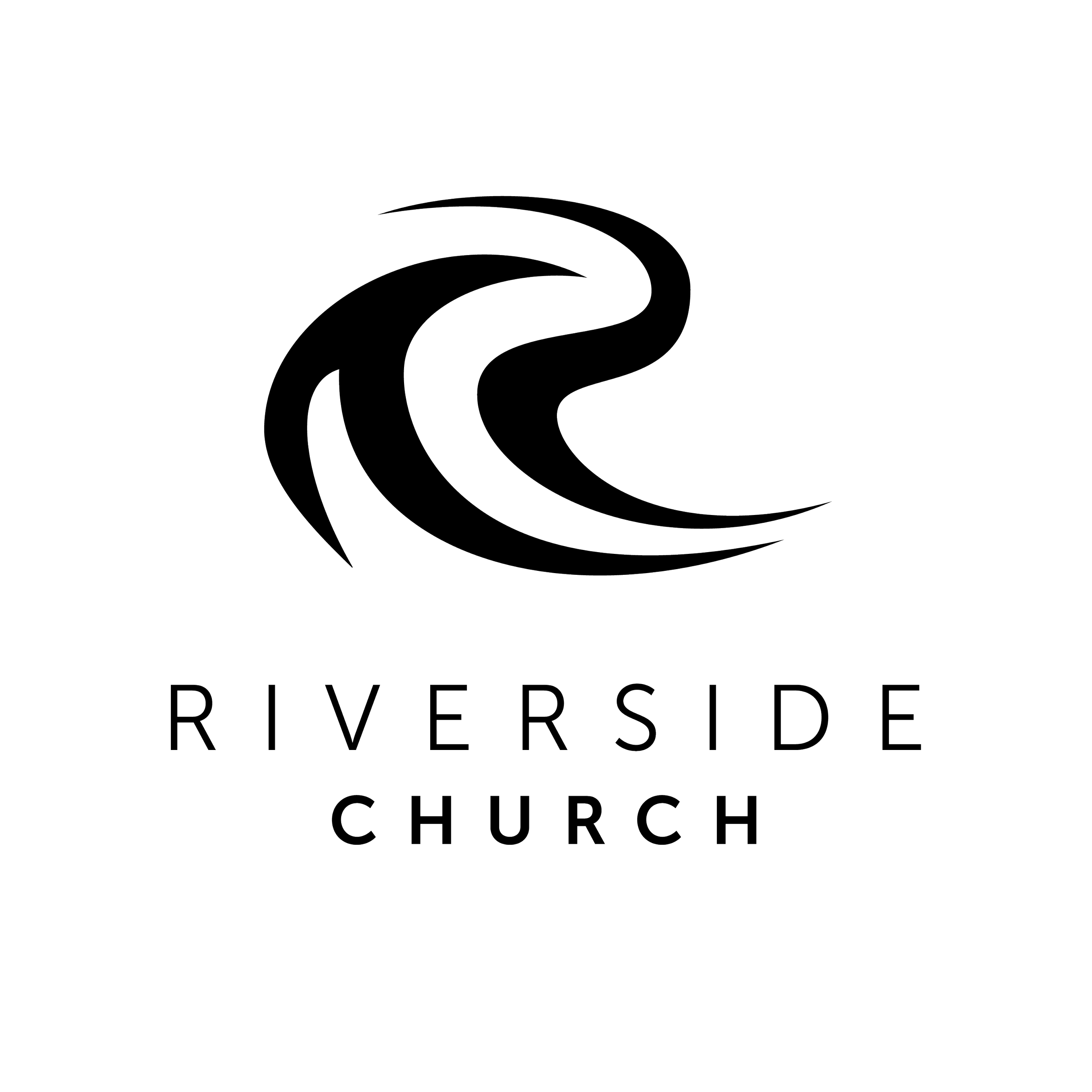 The logo features a stylized wave design above the words 'RiverSide Church' in modern, thin font.
