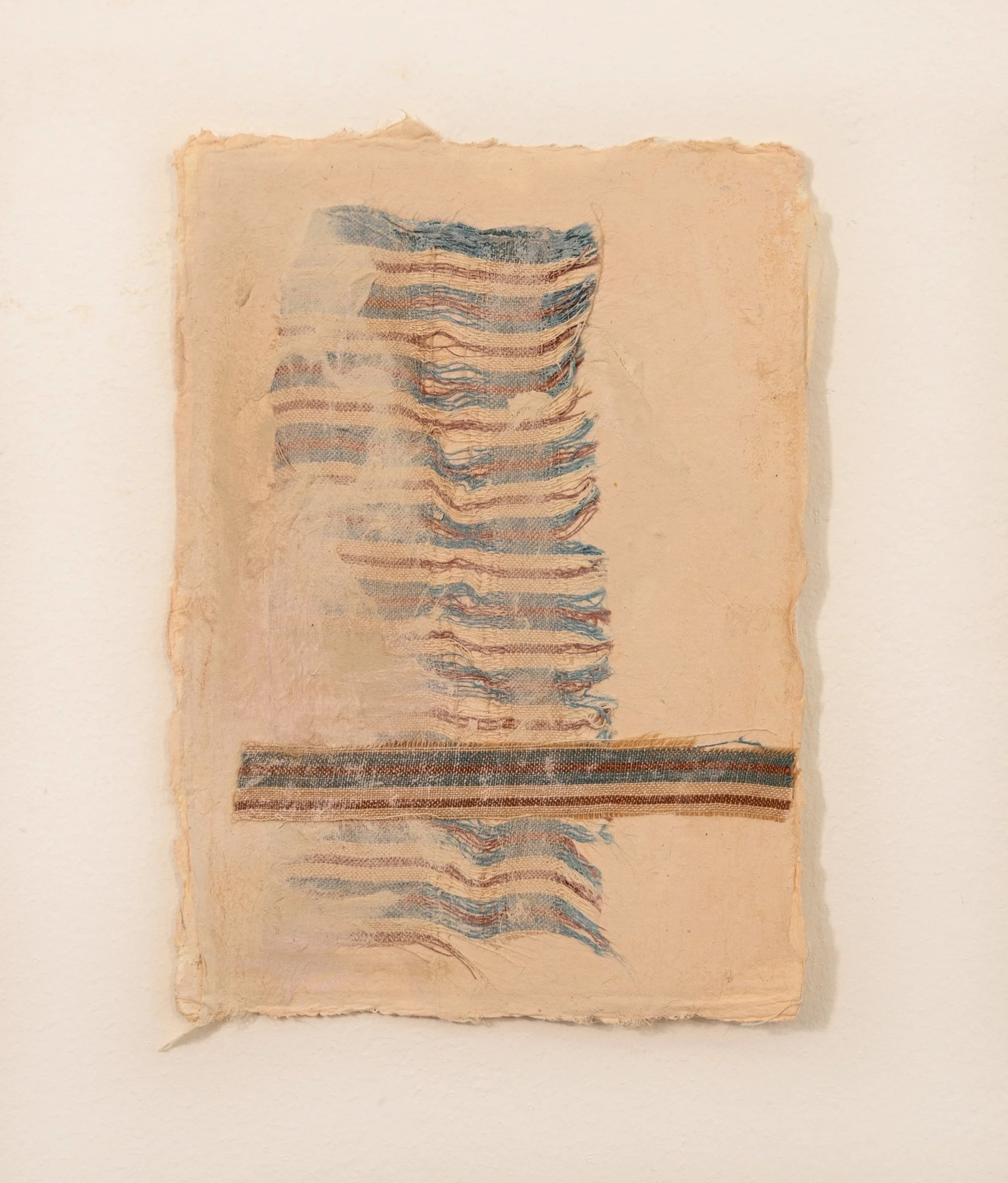 From the series ‘It Repeats in Dreams’ 2025 | 11cm x 15cm | Textile, acrylic, coloured pencil, pastel on khadi paper