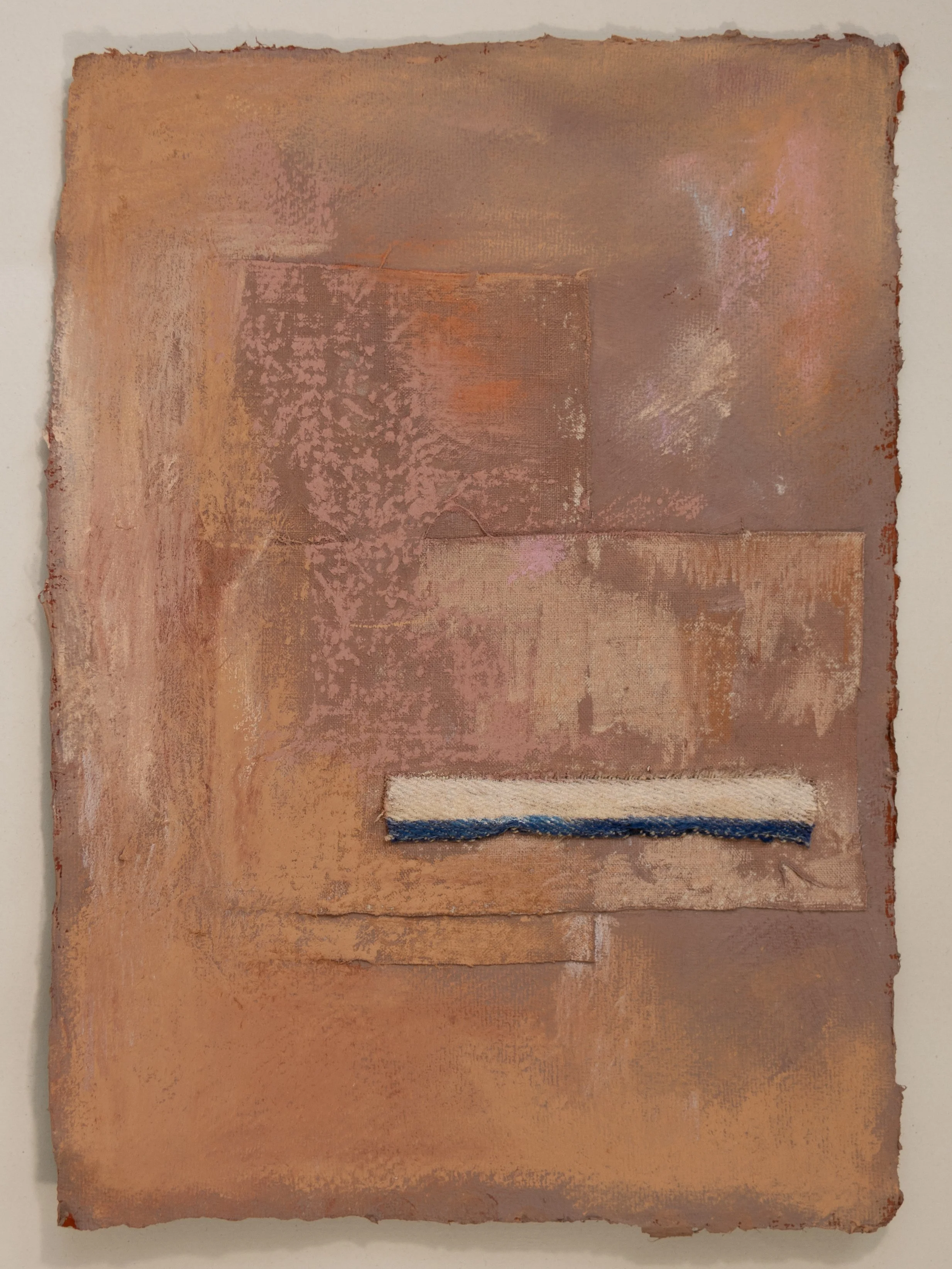 From the series ‘Broken Sleep’ 2025 | 21cm x 30cm | Textile, acrylic, coloured pencil, pastel on khadi paper