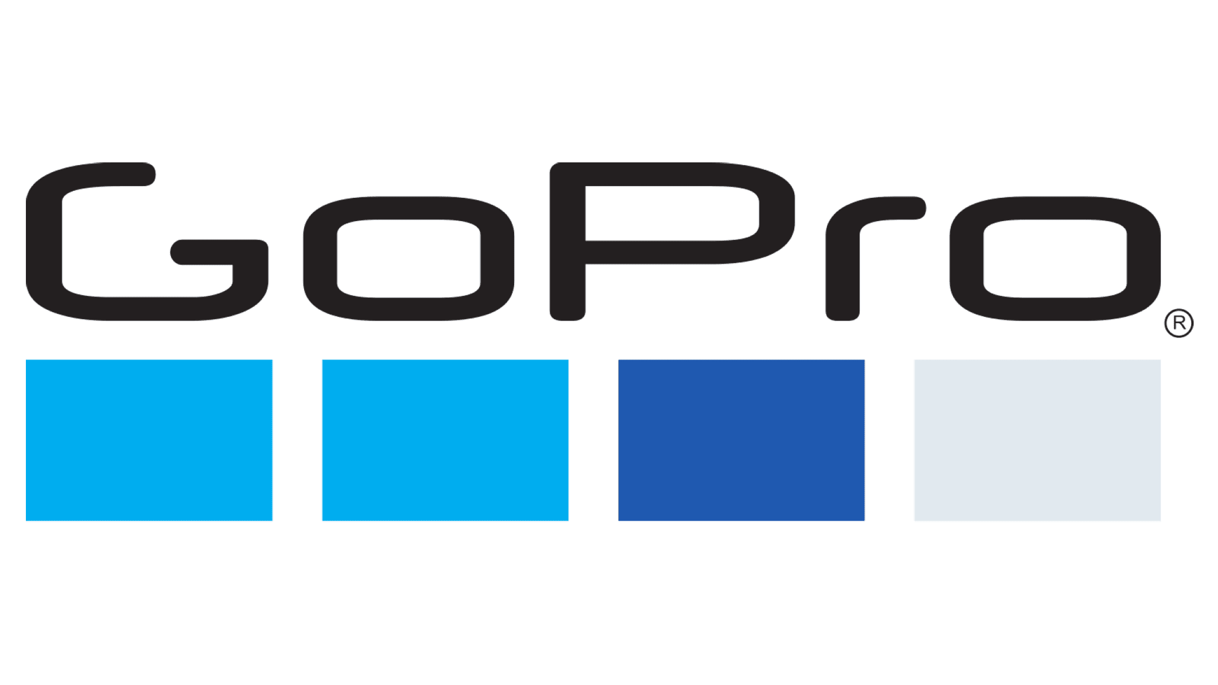 GOPRO logo with four color swatches in shades of blue and gray underneath
