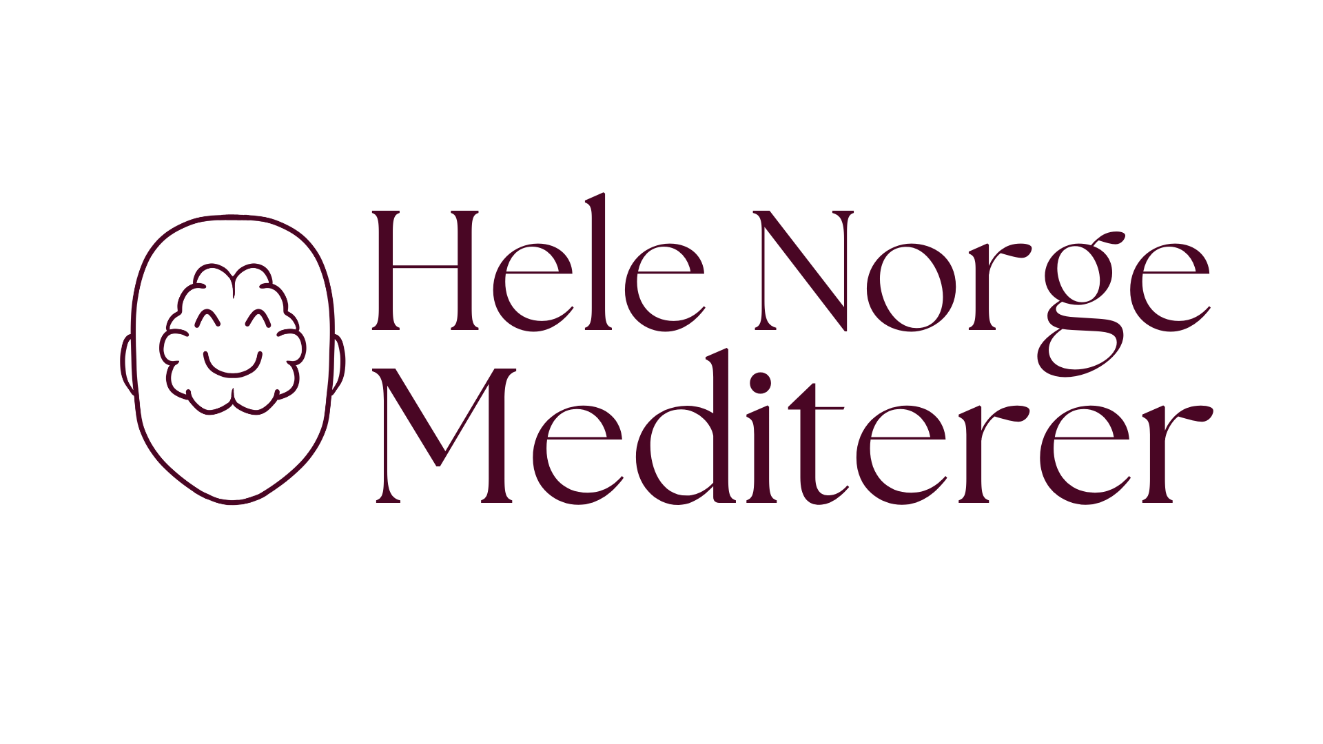 Logo for Hele Norge Mediterer with a simple smiling brain illustration inside a circle and purple text.