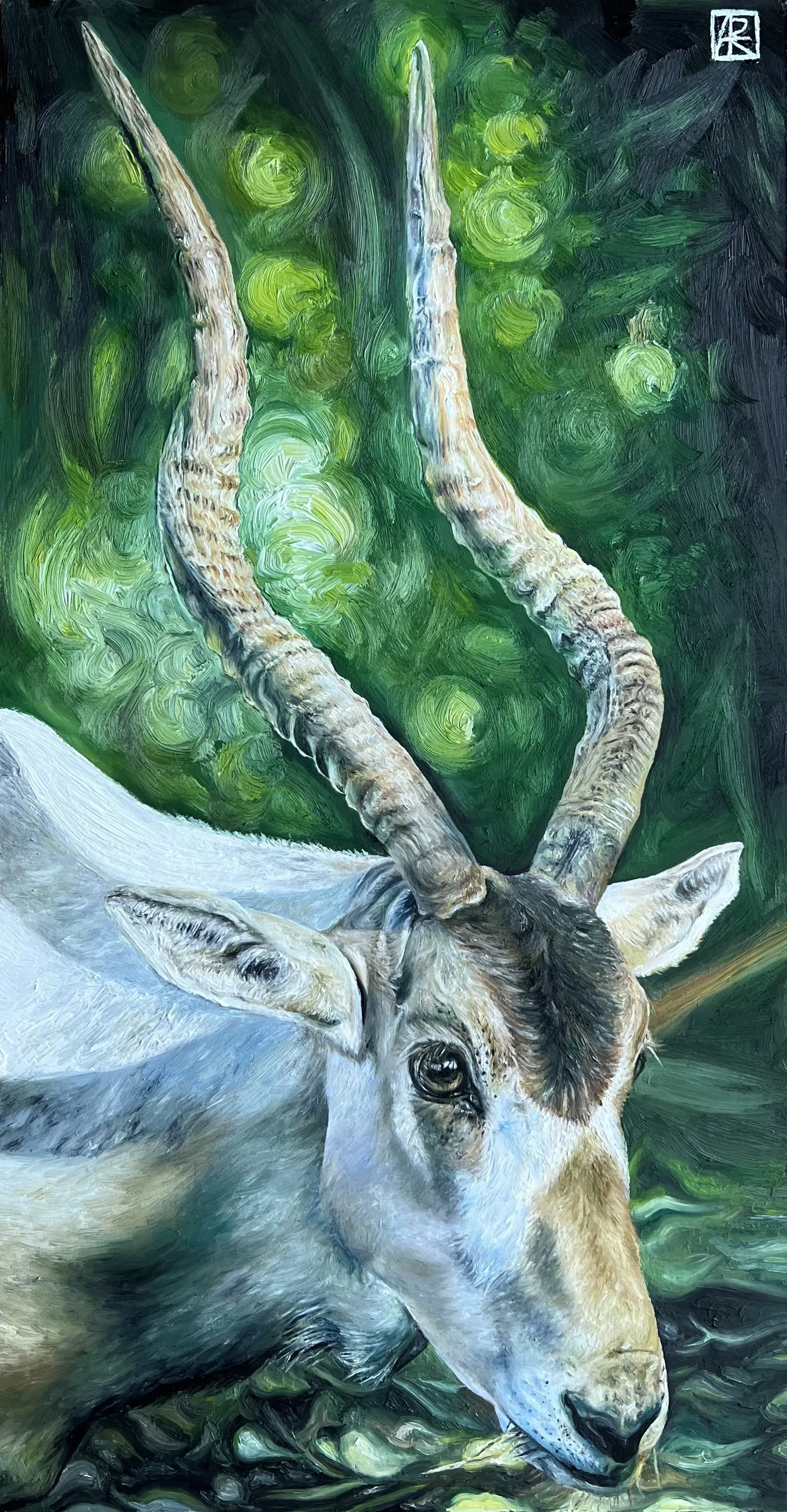 'Addax'. Oil on Wood. 59.5cm x 31cm.
