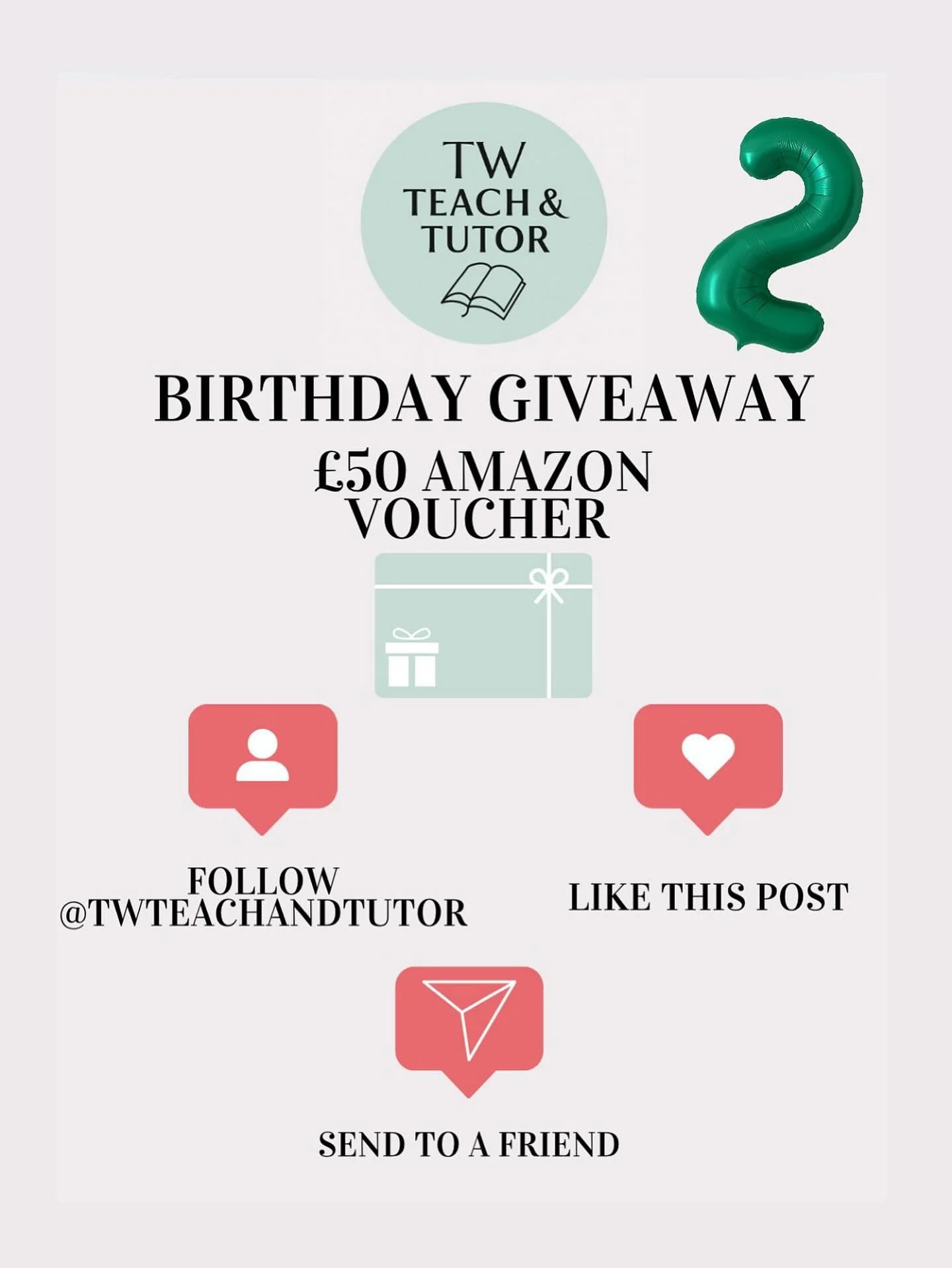 TW Teach and Tutor turns 2! 🎉🥳🍾🎁

To celebrate, we&rsquo;re giving away a &pound;50 Amazon voucher.

To enter:
	1.	Follow @twteachandtutor
	2.	Like this post
	3.	Send it to a friend

Entries close on October 19th, 2025. The winner will be chosen 