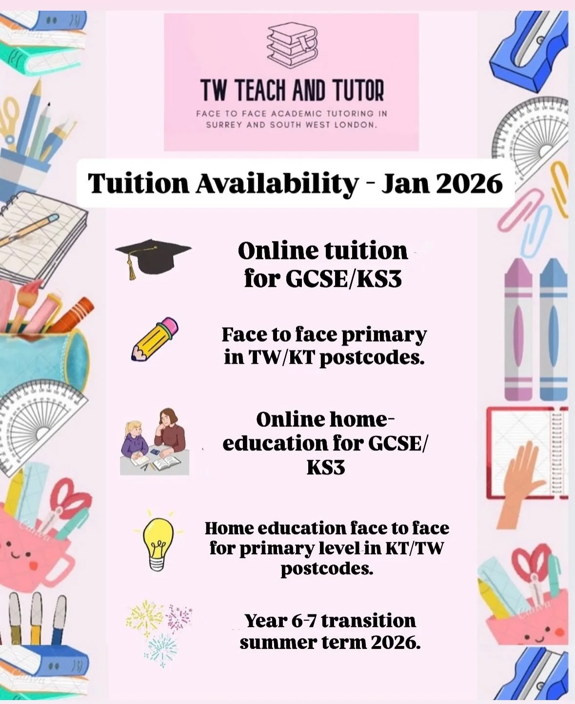 Happy New Year 🎉✨
As we start 2026, we are opening limited tutoring spaces and would love to support more families this year. If your child needs confidence, consistency, or extra help, TWTT is ready to help 📚🤍