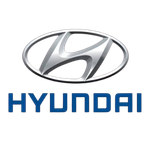 Hyundai logo with the brand name in blue text below