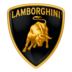 Lamborghini logo featuring a golden bull on a black shield with a gold outline.