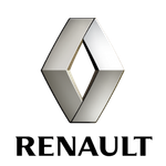 The Renault logo, a silver, stylized diamond shape, on a black background.