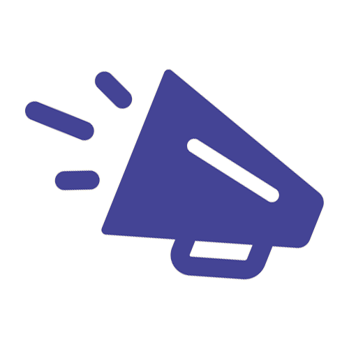 Icon of a blue loudspeaker or megaphone with sound lines indicating alert or announcement.