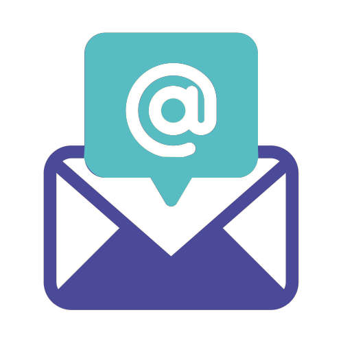 Envelope with a speech bubble containing the '@' symbol emerging from it, representing email or messaging.