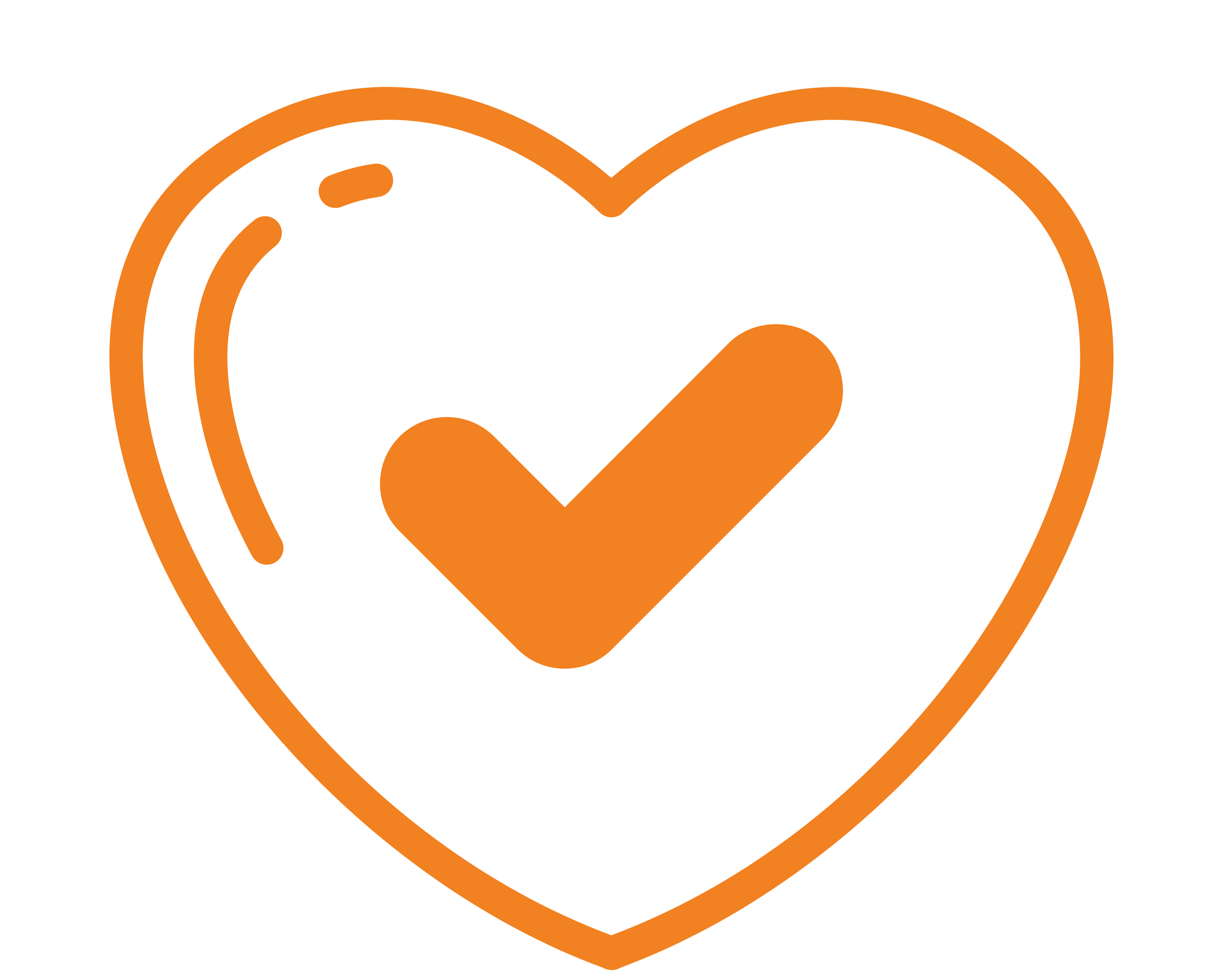 Outline of a heart with a checkmark inside, both in orange.