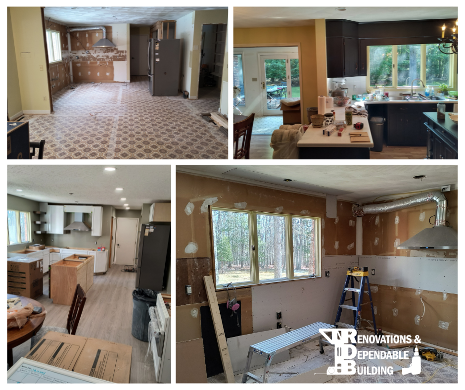 Before kitchen remodel in Preston Forest neighborhood of Blacksburg VA showing dark cabinets, outdated finishes, and limited storage before renovation by Renovations & Dependable Building