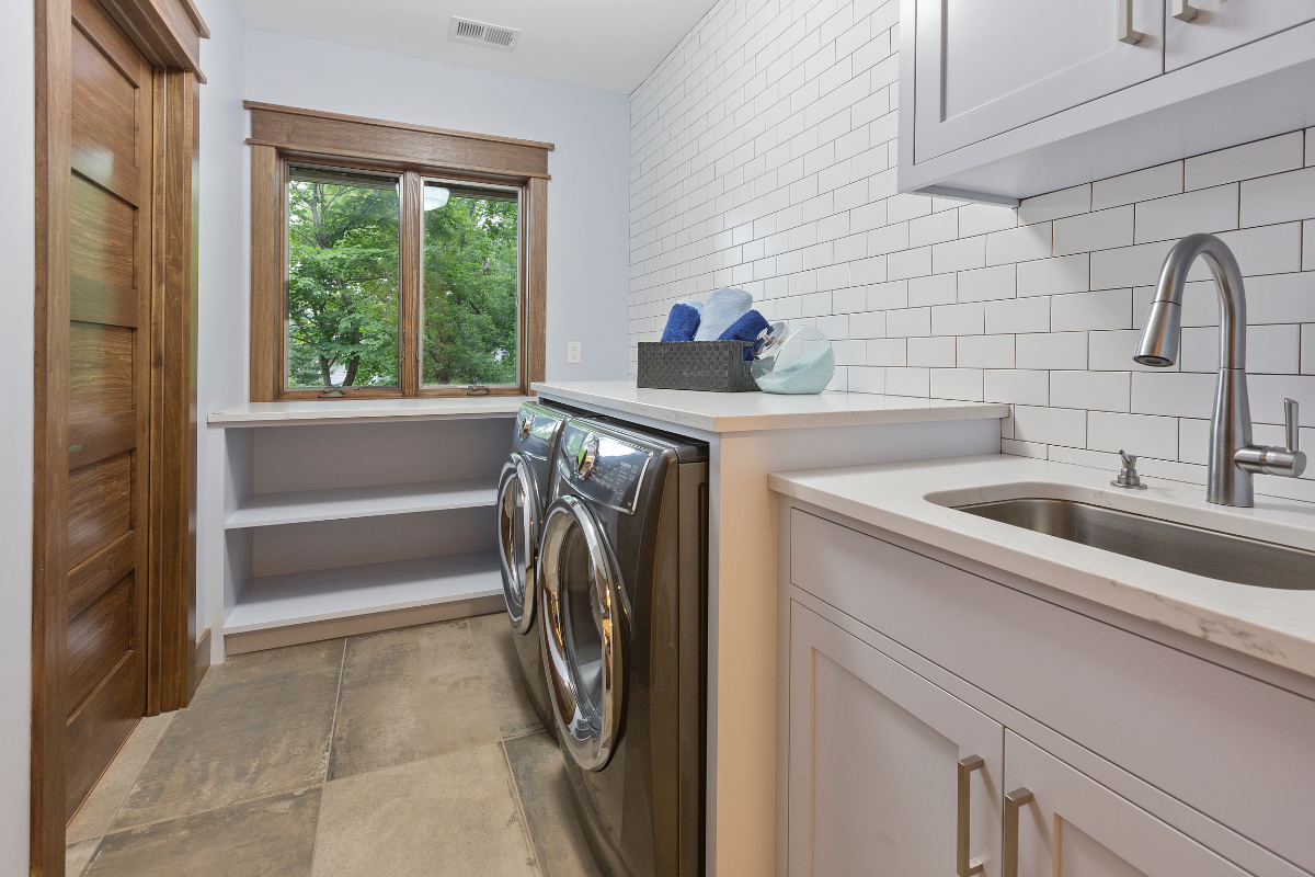 Combined mudroom and laundry room