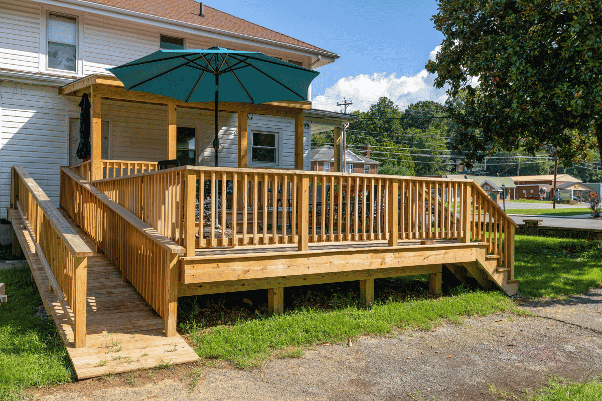 Ramp providing accessible access to the new back deck of a historic home in Pembroke, Virginia.