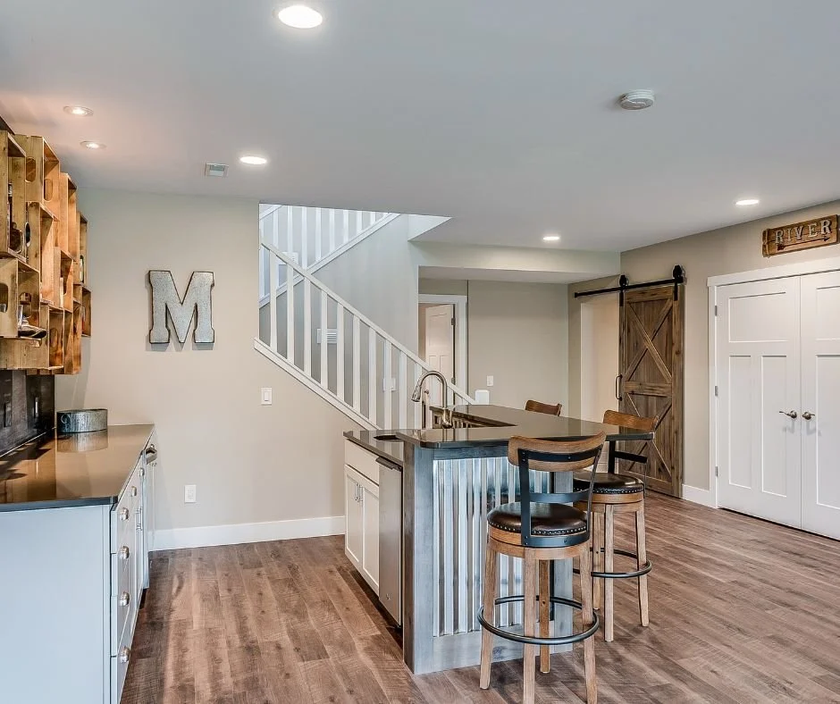 Finished basement retreat designed for exercise, hobbies, reading, or quiet relaxation