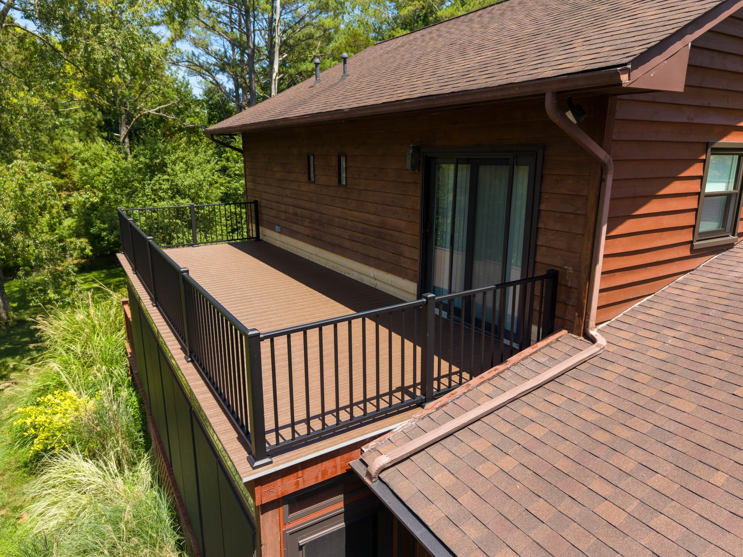 Finished upper deck above a new three-season room on a home in Blacksburg, Virginia.