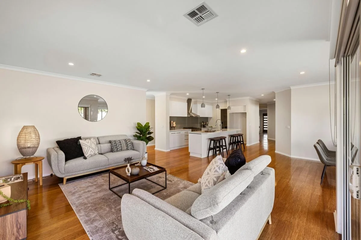 Open-plan basement apartment with combined living area