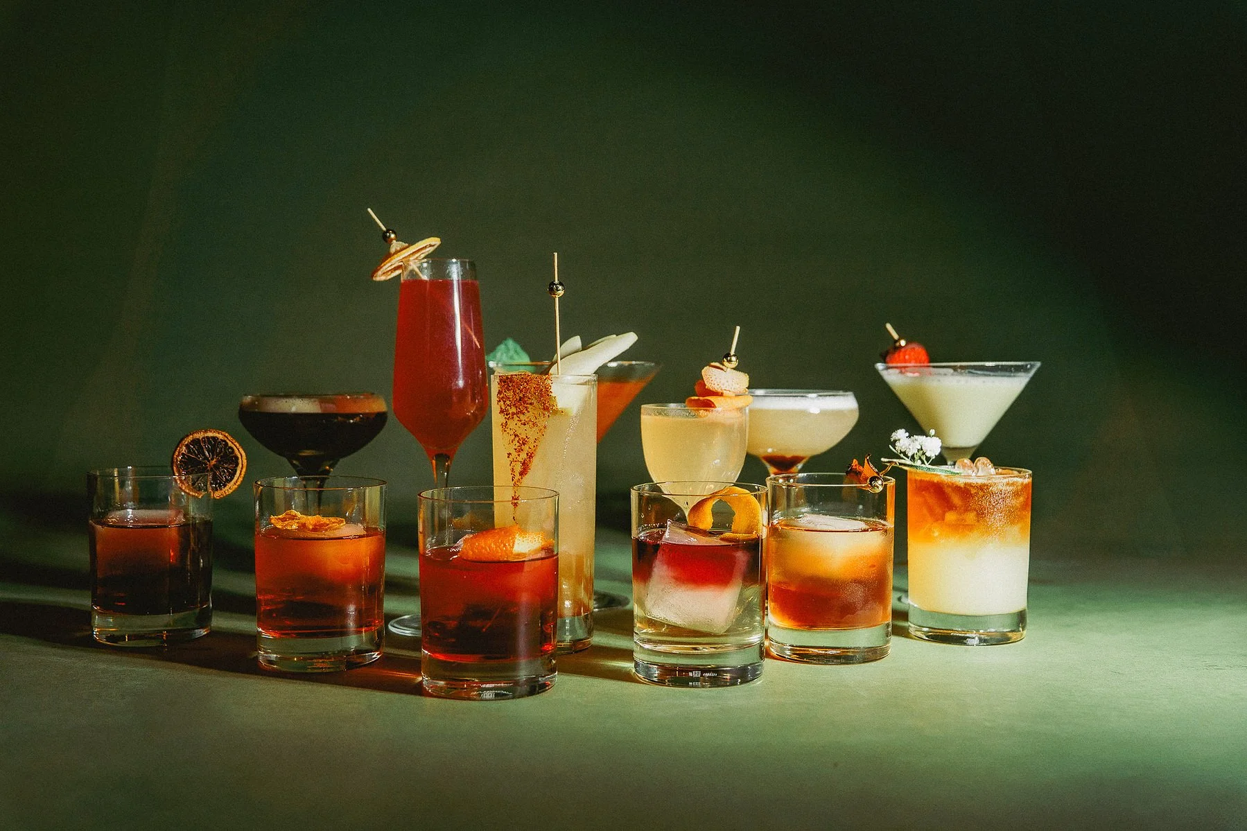 Signature Italian cocktails at The Rossi Kitchen + Bar in Columbus, Ohio, featuring a full lineup of handcrafted martinis, Negronis, spritzes, and classic cocktails.