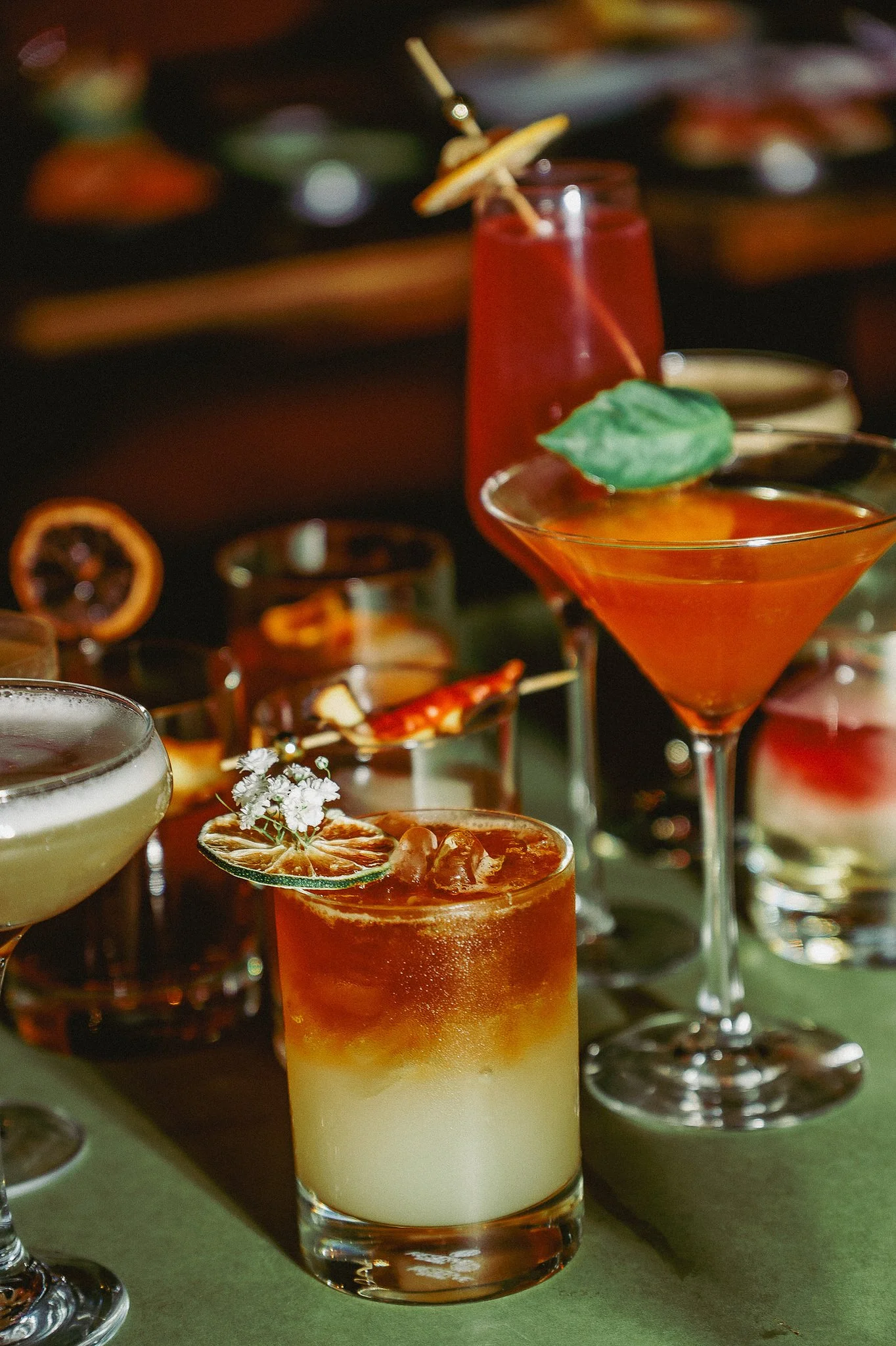 Handcrafted cocktails at The Rossi Kitchen + Bar in the Short North, reflecting the restaurant’s timeless atmosphere and passion for craft in Columbus, Ohio.