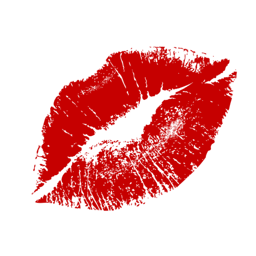 Red lipstick kiss mark on black background