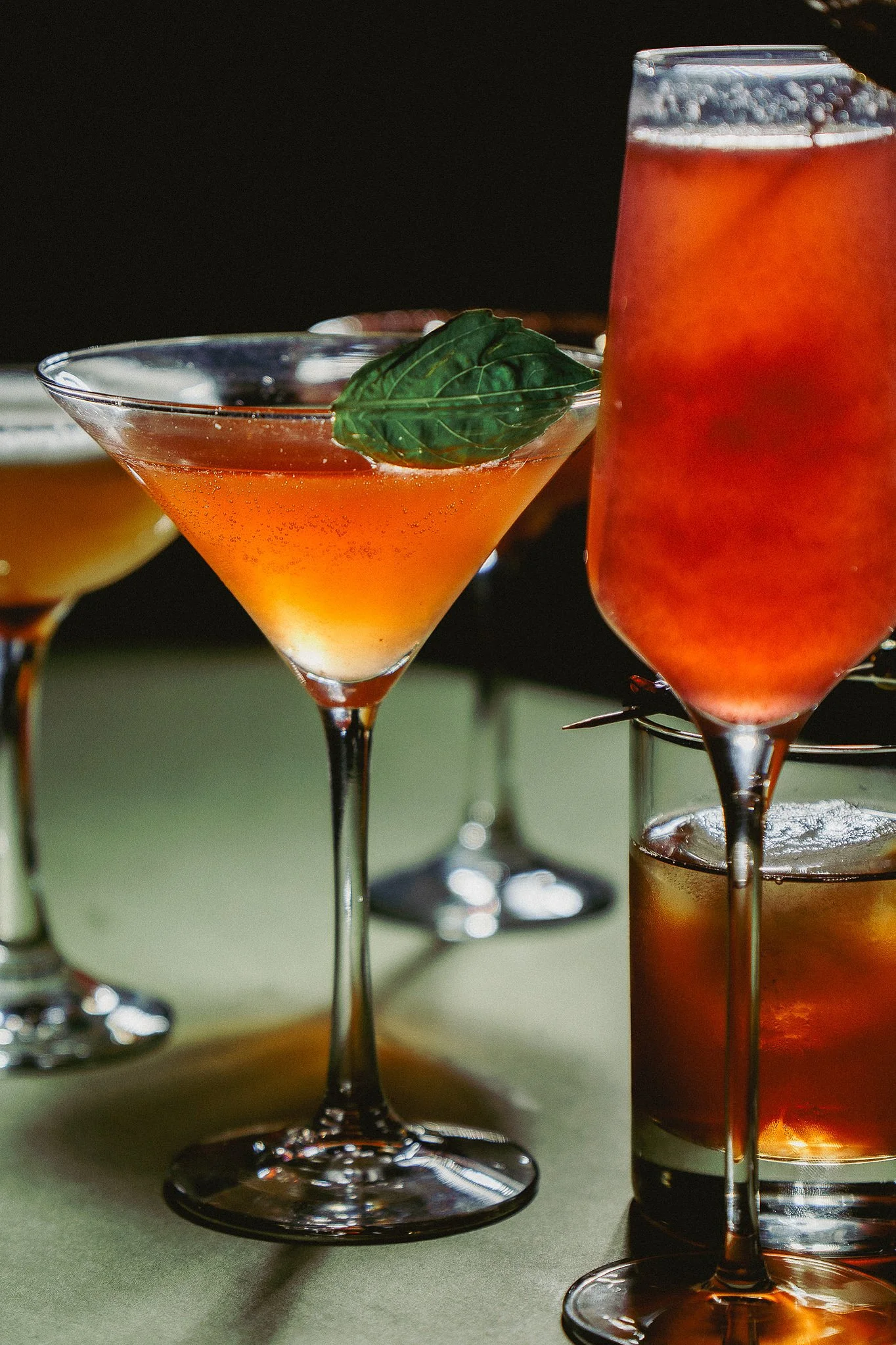 Handcrafted Italian cocktails at The Rossi Kitchen + Bar in Columbus, Ohio, featuring martinis, spritzes, and aperitivo-style drinks.