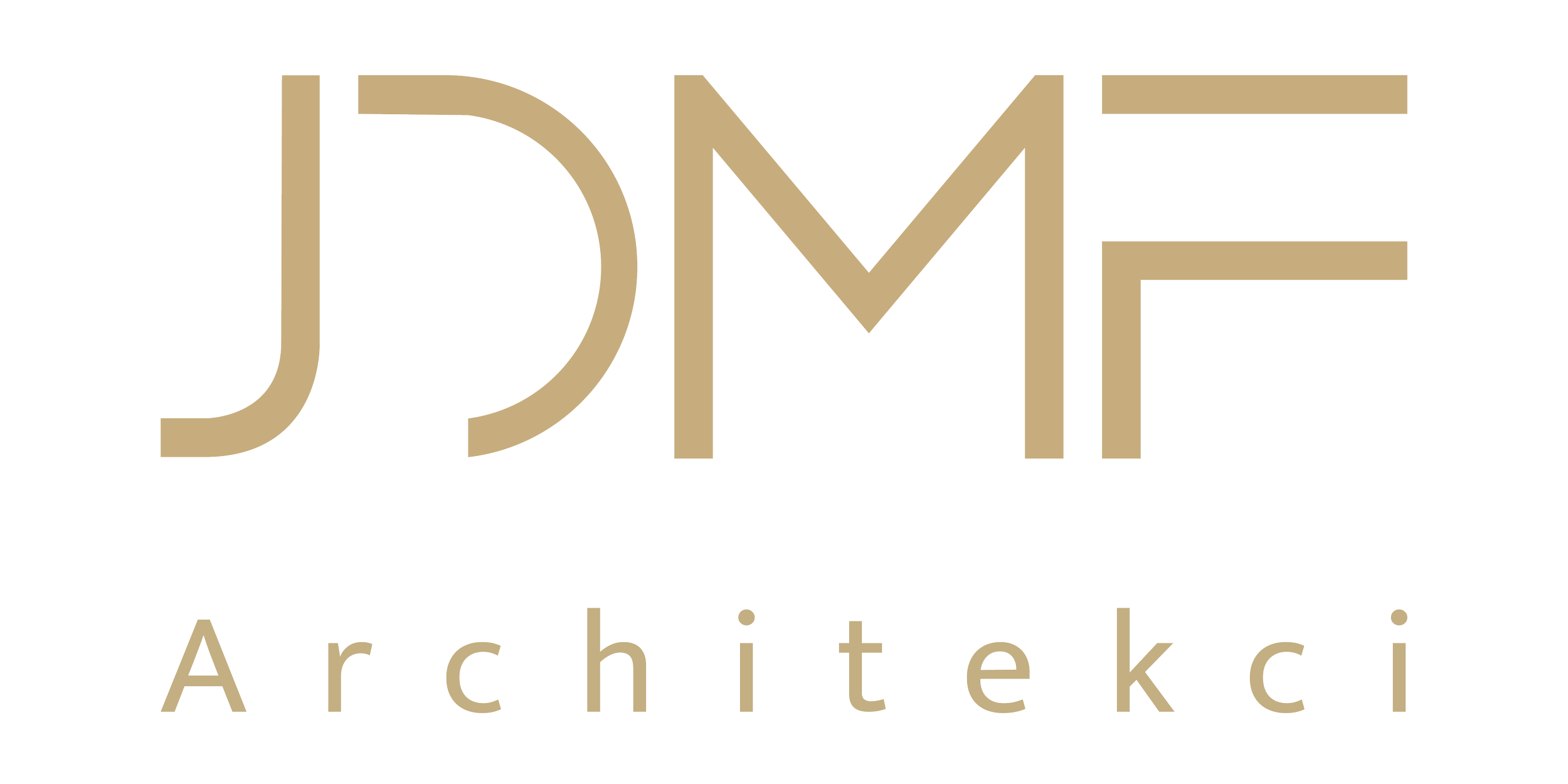 JDM architektki logo in beige color with stylized text, black background.