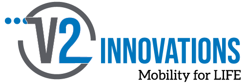 Logo V2 INNOVATIONS en noir, gris et bleu