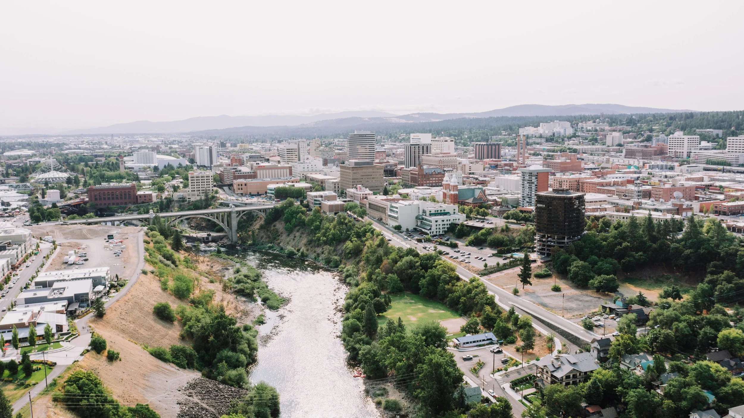 An overhead view of Spokane, Washington