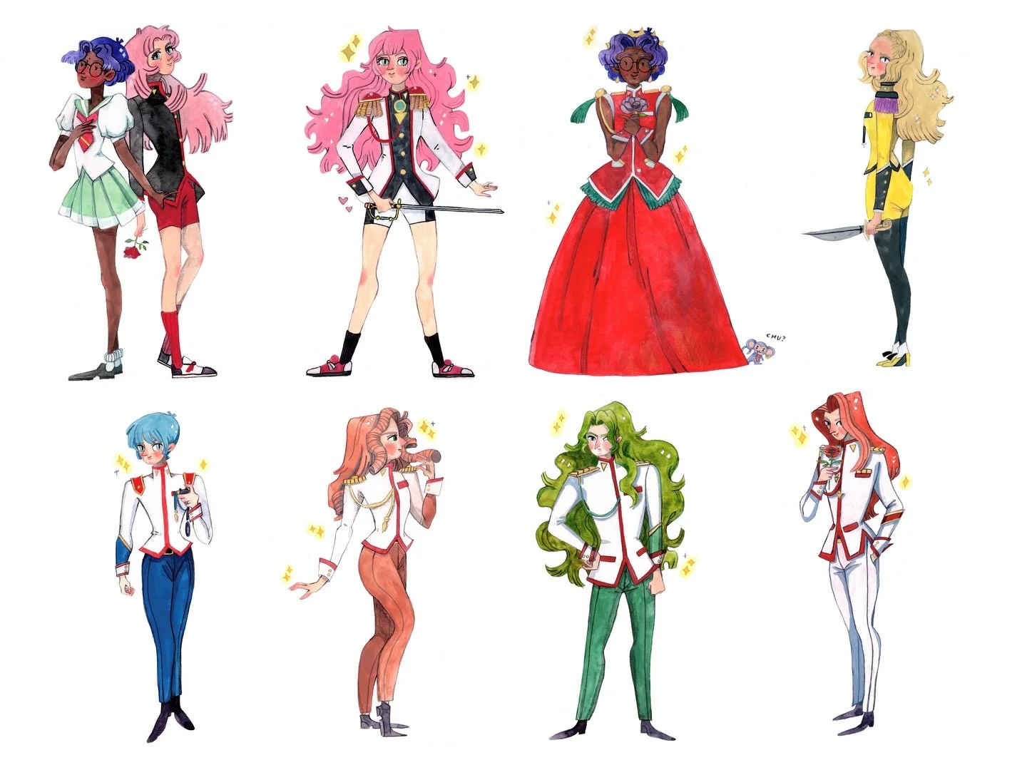 YES I did finally paint these Revolutionary Girl Utena characters that I drew a YEAR ago. I&rsquo;ve been practicing my anatomy drawing a lot lately so looking at these now kind of pains me, but I still had fun drawing them at the time while I was re