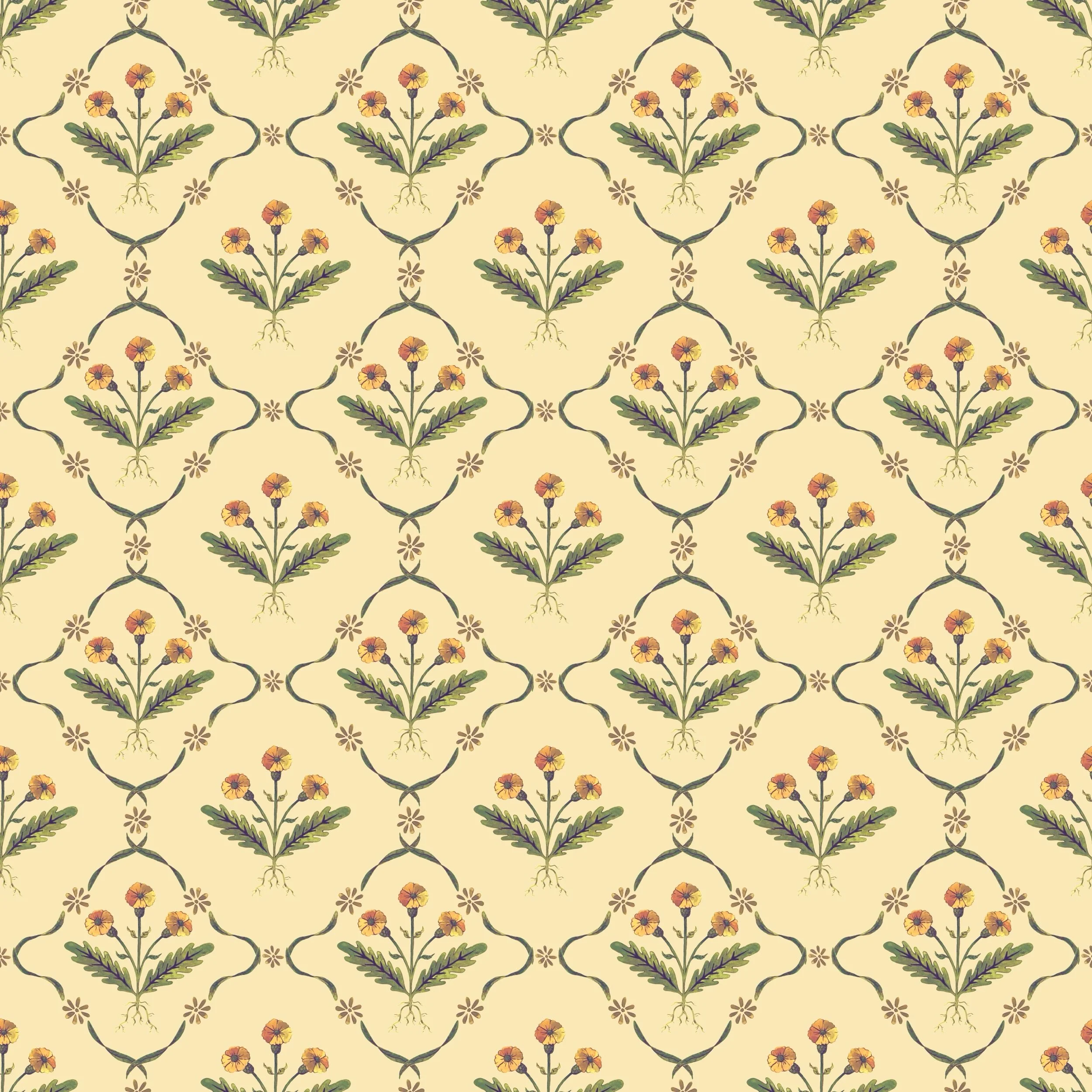 Eeeeep I love how this turned out! It&rsquo;s so satisfying when the tiles match up perfectly 💛🌼🐇👒 Which colorway do you guys like best?

#surfacepatterndesigner #grandmillenialstyle #cottagecorestyle #anthropologie #textiledesigns