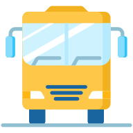 Front view of a yellow bus.