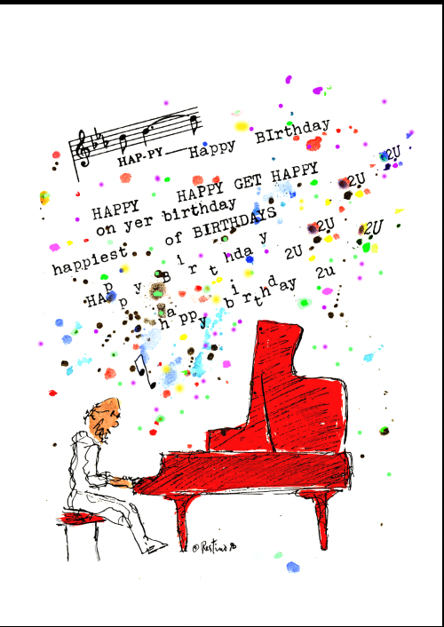 PianoMan Happy Birthday  Custom printed greeting card (4 pack)