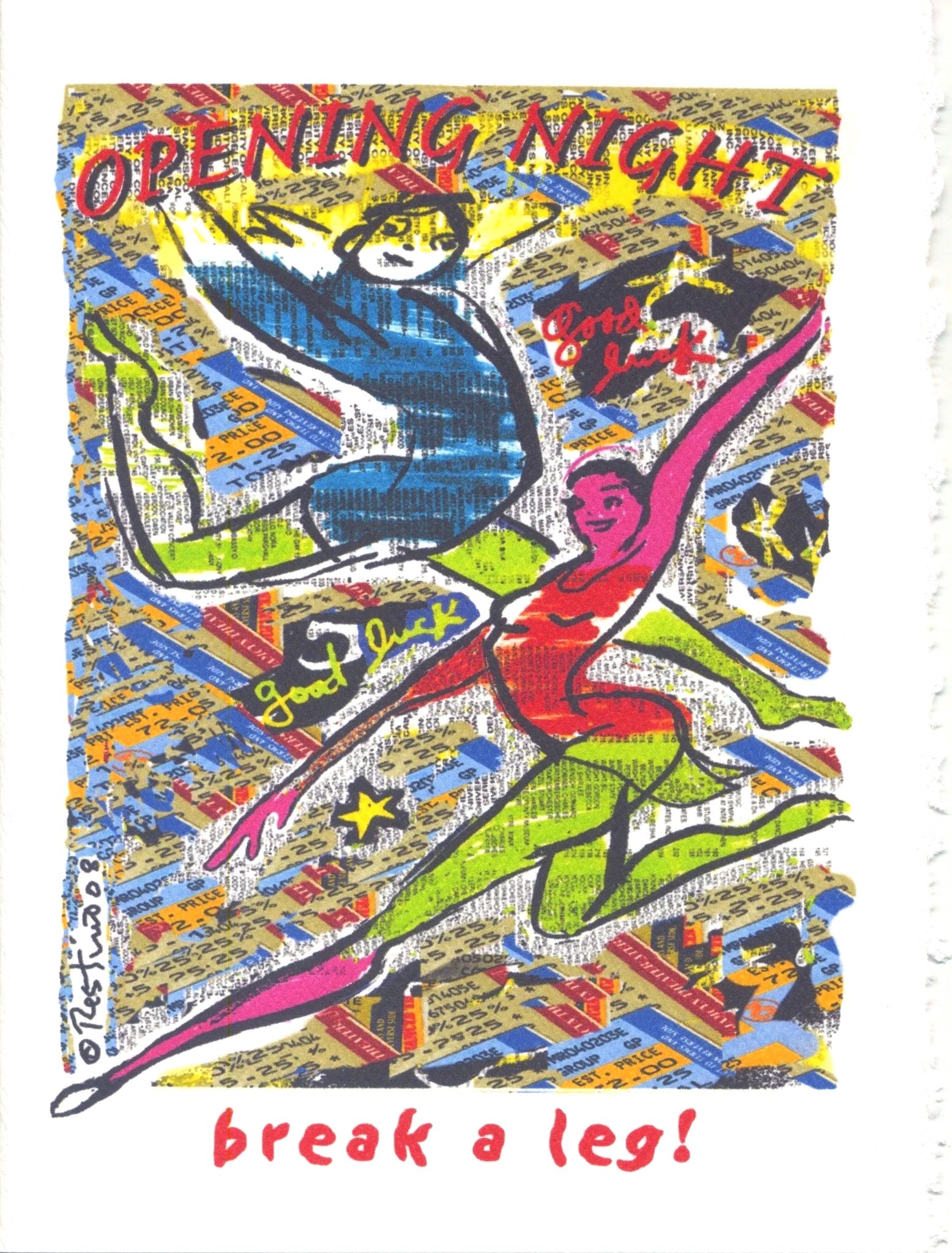 Opening Night 2 Dancers  Custom printed greeting card  (4 pack)