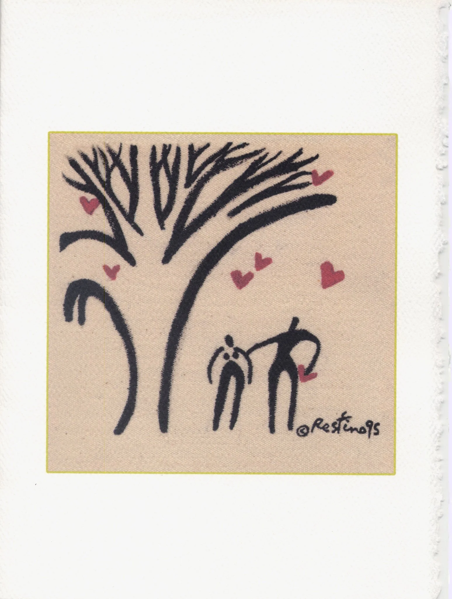 Two Lovers Under Heart Trees  custom printed blank greeting card ( 4 pack)