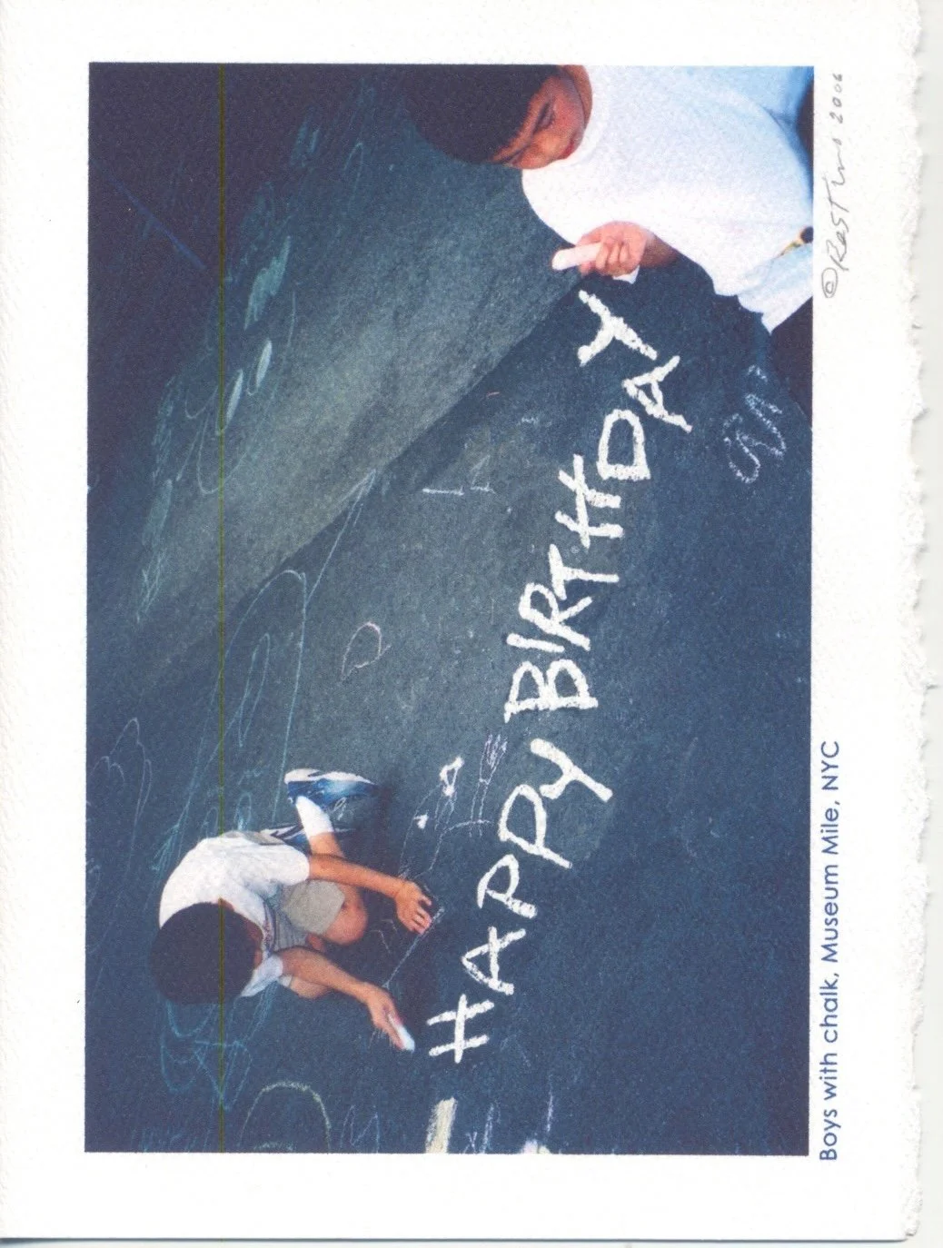 Boys with chalk  Happy Birthday  Custom printed greeting card (4 pack)