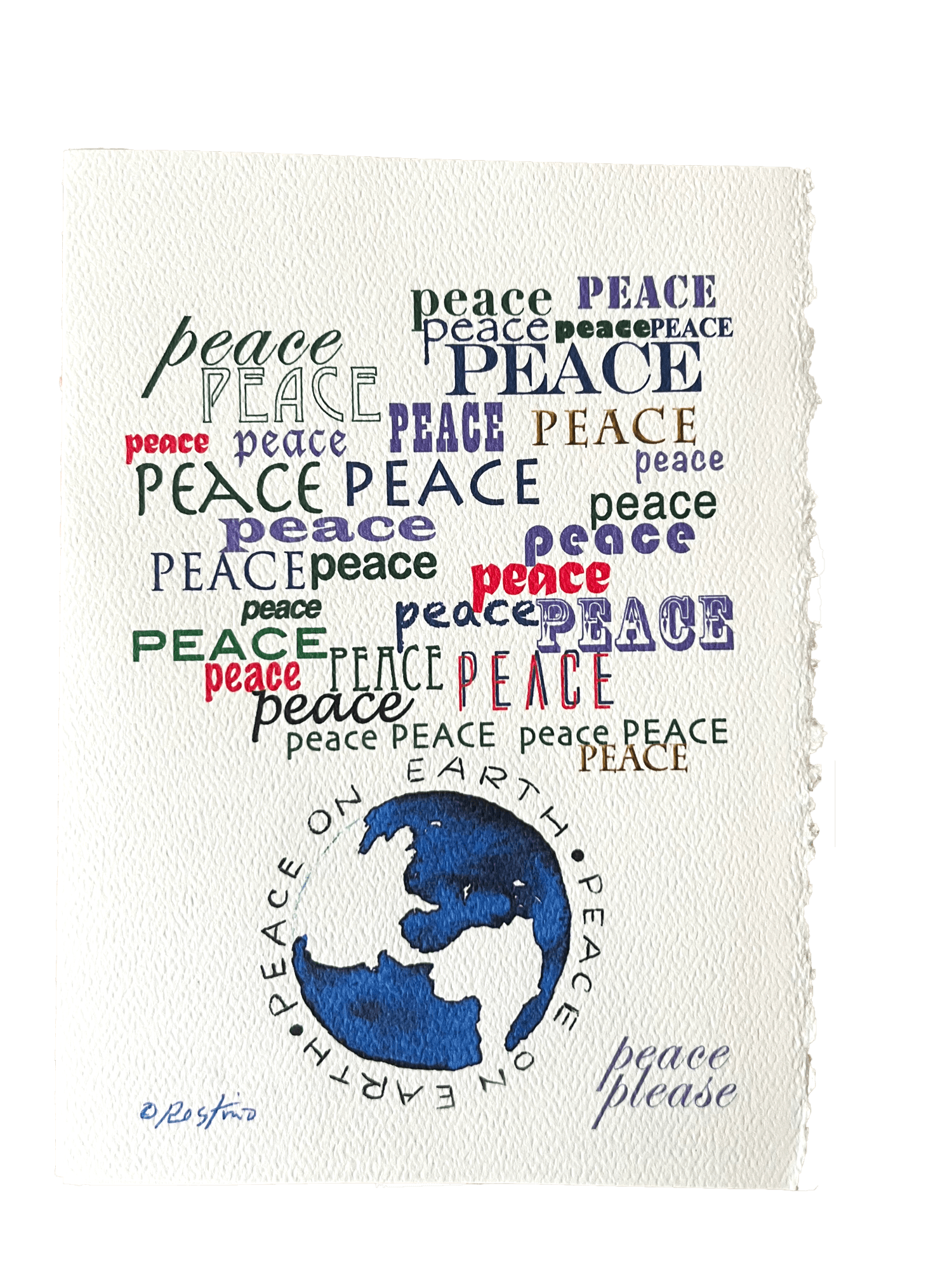 Peace Please (white) Custom printed greeting card.   (1 dozen)