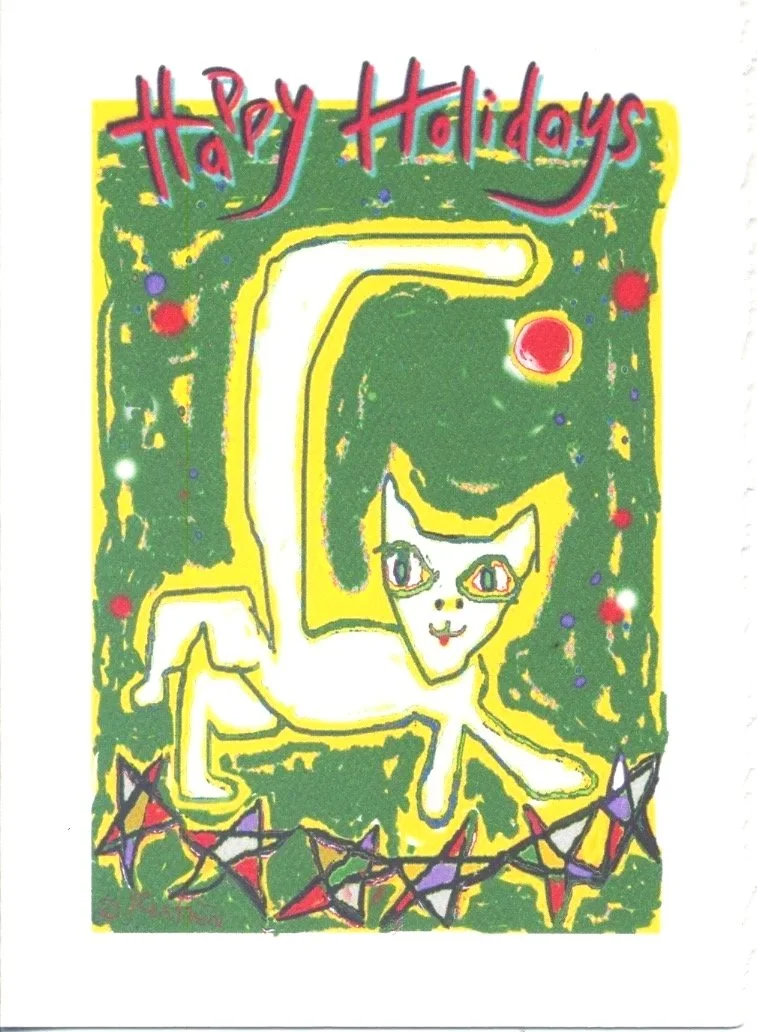 White Cat  sez Happy Holidays   Custom printed greeting card (4 pack)