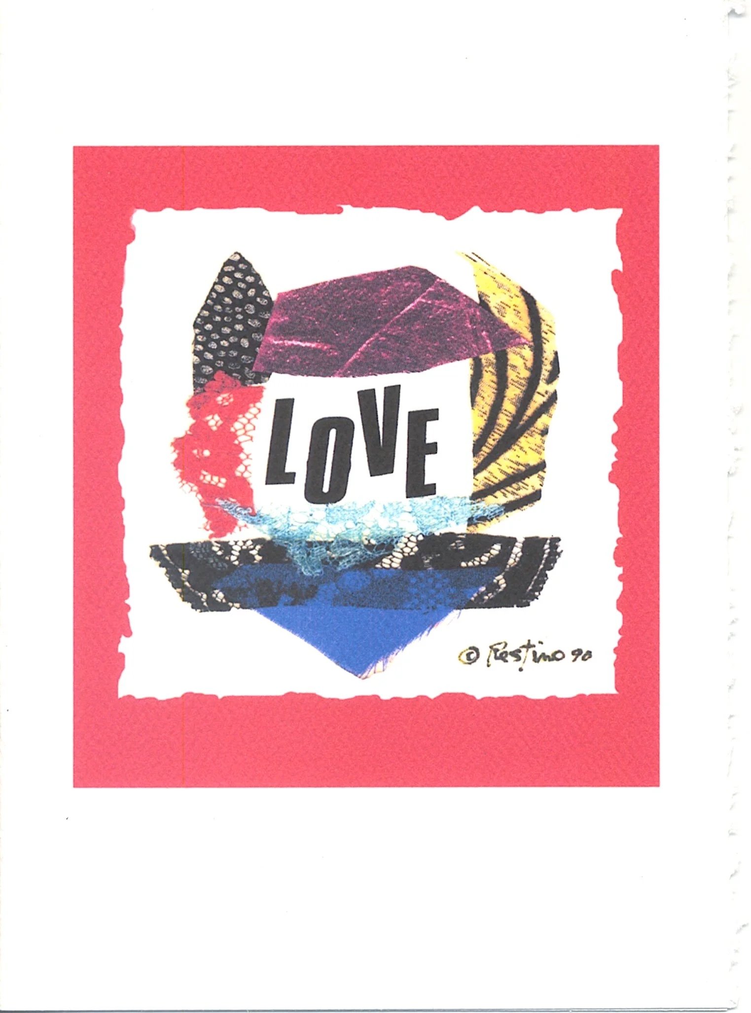 LOVE (collage with lace) Custom printed blank note card (4 pack)