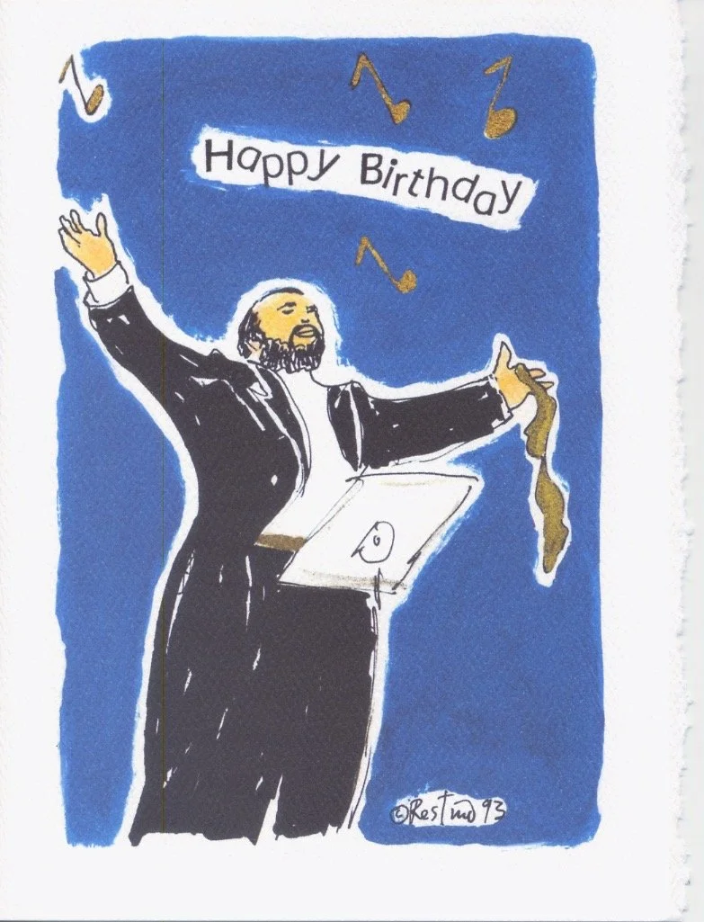 Pavarotti Happy Birthday  Custom printed greeting card (4 pack)