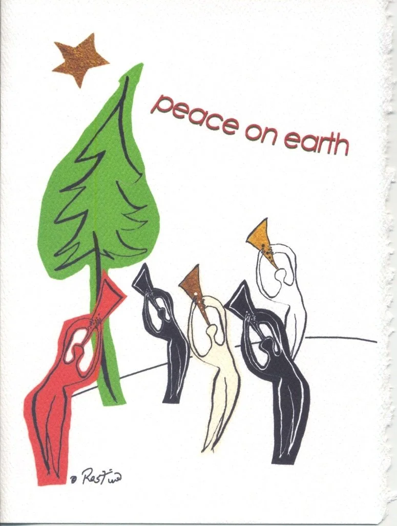 Peace on Earth 5 Trumpeters  custom printed blank greeting card ( 4 pack)