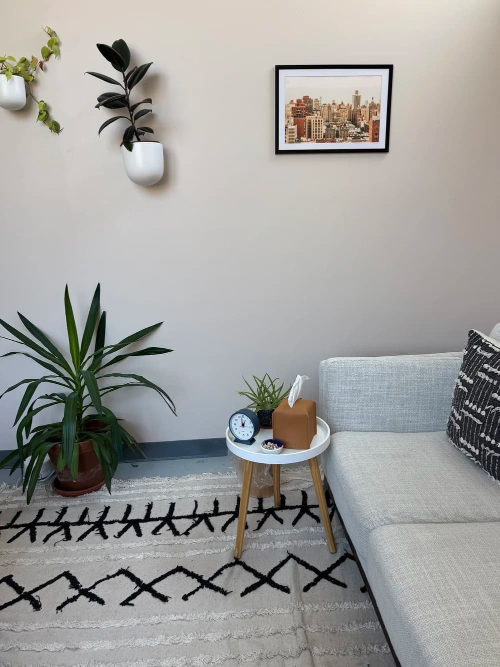 Comfortable therapy office offering a calm space to slow down and reconnect