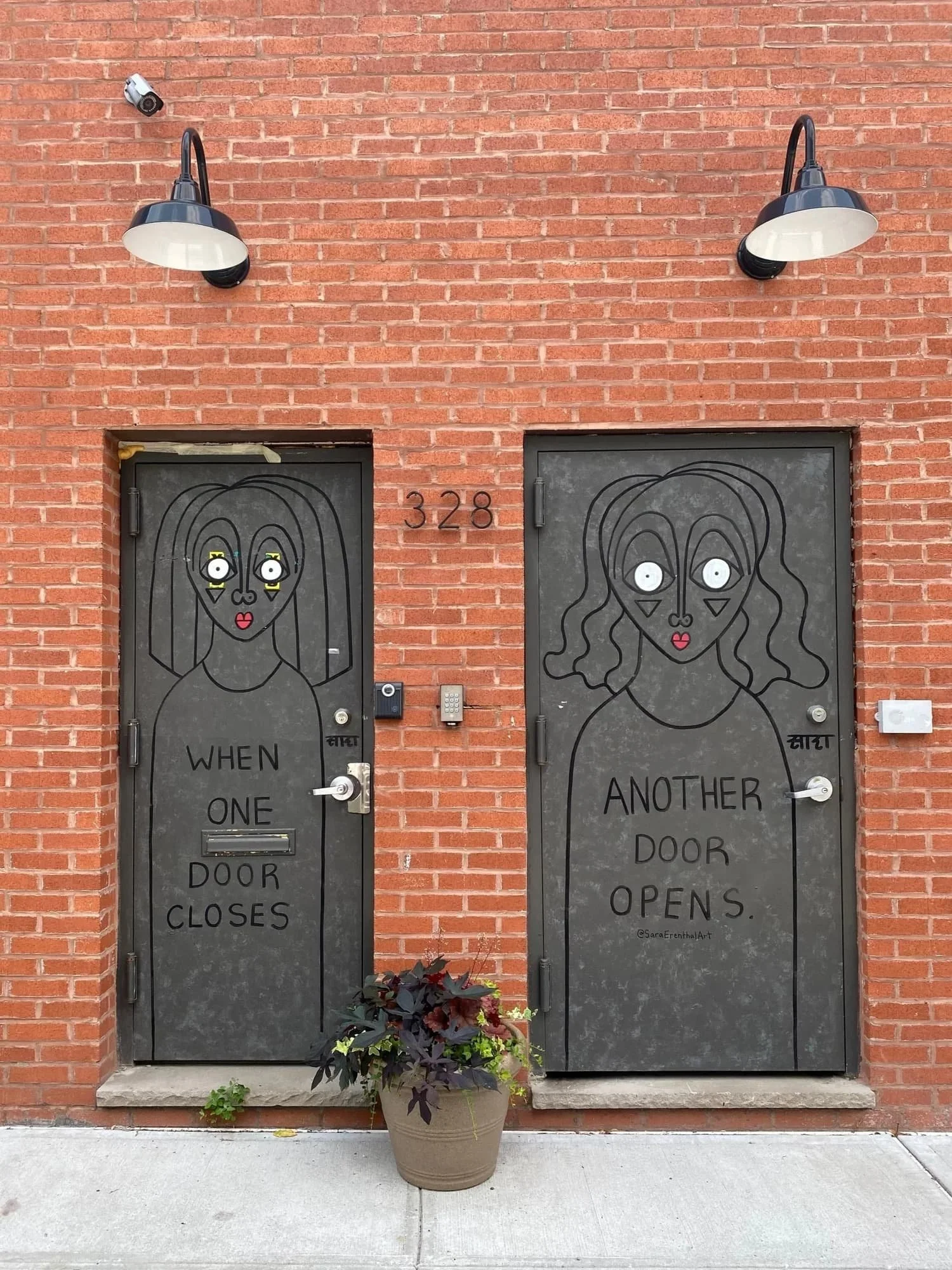 Door with graffiti art in Brooklyn neighborhood representing teen therapy in NYC
